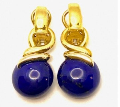 Heavy Yellow Gold Lapis Lazuli or Malachite Dangling Earrings – Empire Diamond – view 3