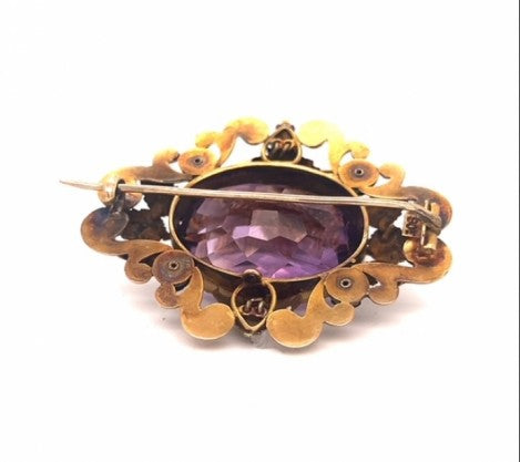 Victorian Circa 1890 Leaf & Scroll Motif Oval Amethyst Brooch/Stick – Empire Diamond – view 2