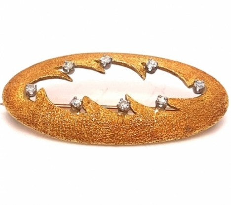 Yellow Gold Bead Blast Pin with Diamonds – Empire Diamond – view 2