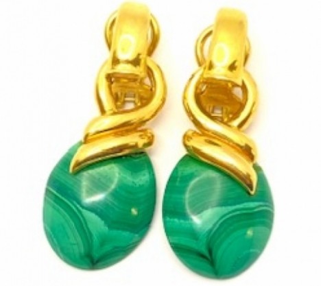 Heavy Yellow Gold Lapis Lazuli or Malachite Dangling Earrings – Empire Diamond