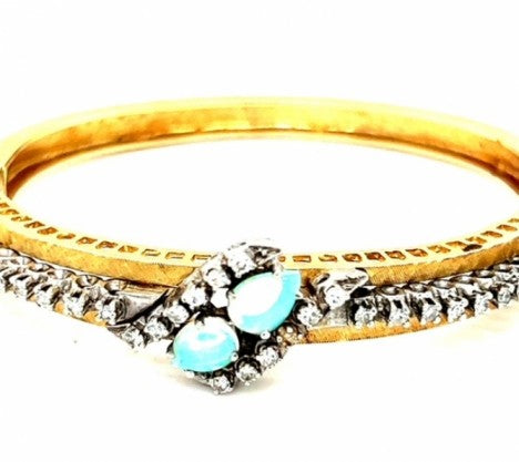 Yellow Gold Opal & Diamond Bangle Bracelet – Empire Diamond