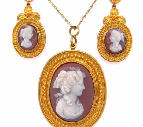 YG 18k Victorian Stone Cameo Set – Empire Diamond – view 2