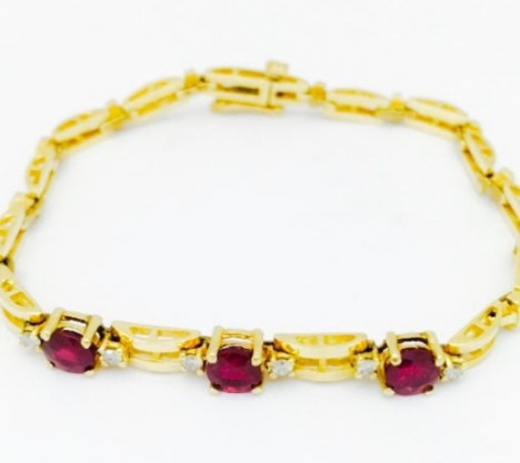 Yellow Gold Ruby and Small Diamond Line Bracelet – Empire Diamond