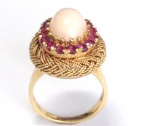 Pink Coral & Ruby Cluster Basket Weave Ring – Empire Diamond