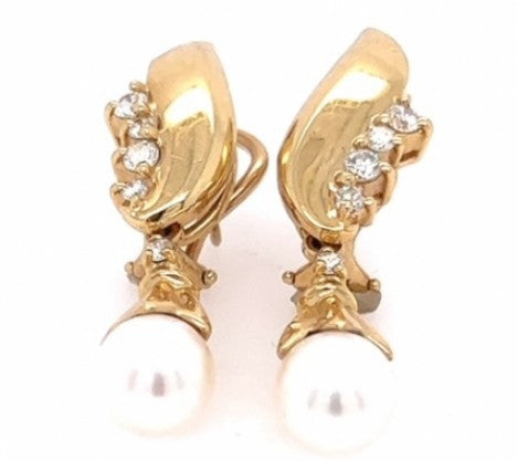 Yellow Gold Diamond & Cultured Pearl Tassel Earrings – Empire Diamond