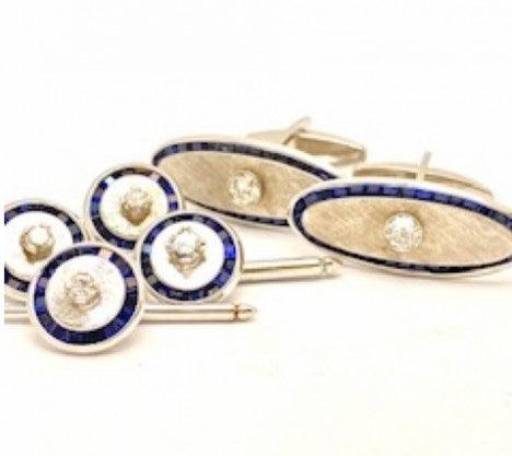 Lucien Piccard White Gold Diamond & Sapphire Men's Dress Set – Empire Diamond