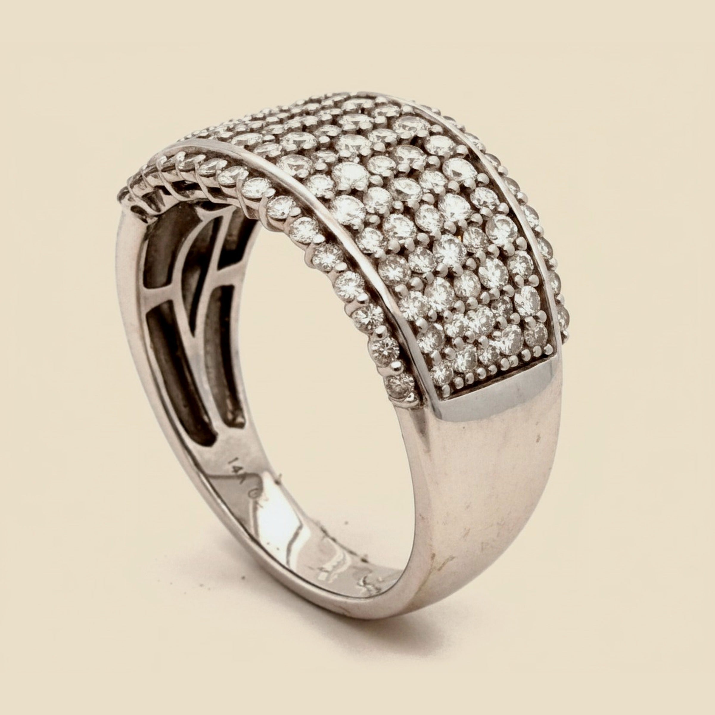 7-Row White Gold 7 Row Pave Diamond Ring – Empire Diamond