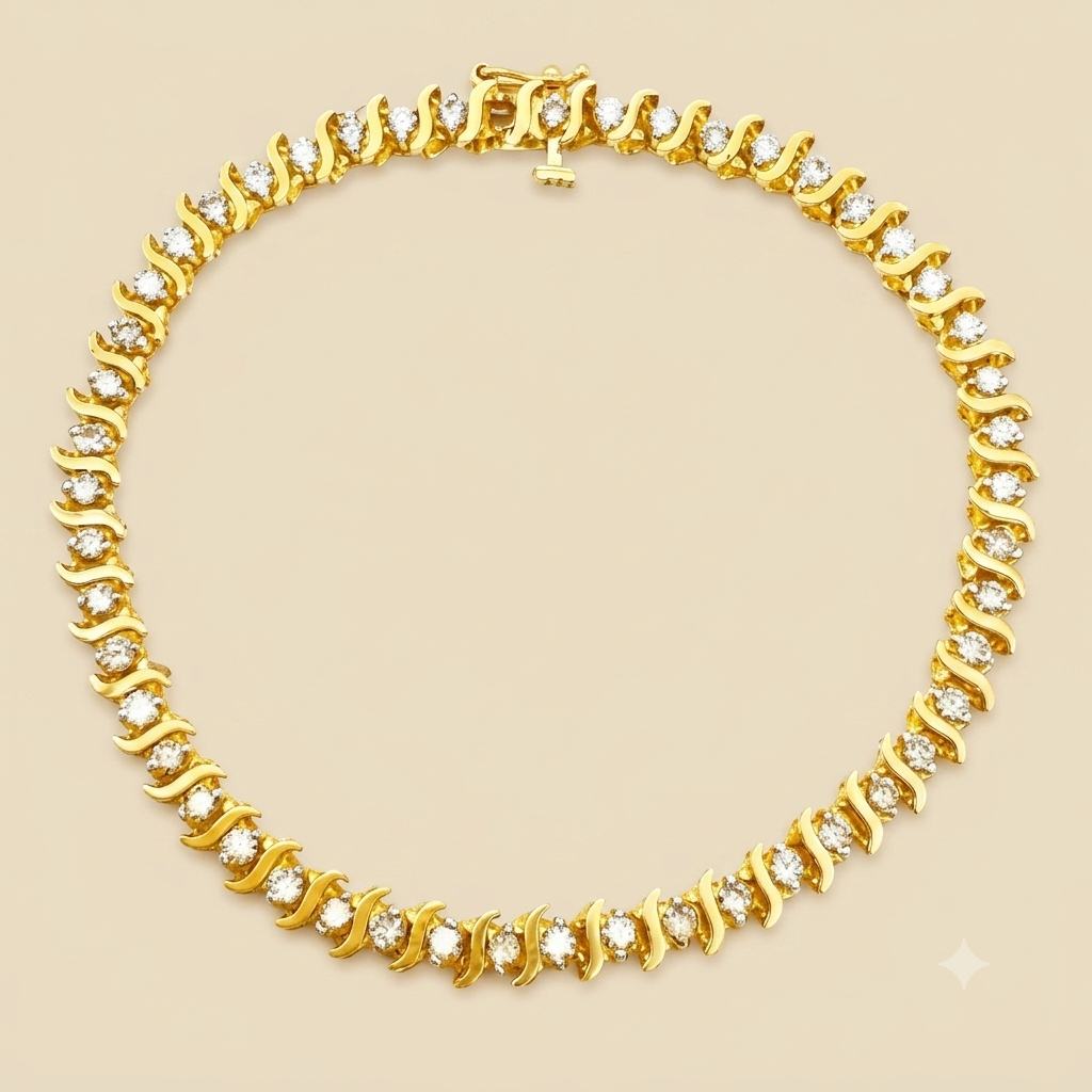 Yellow Gold Diamond "S" Line Bracelet