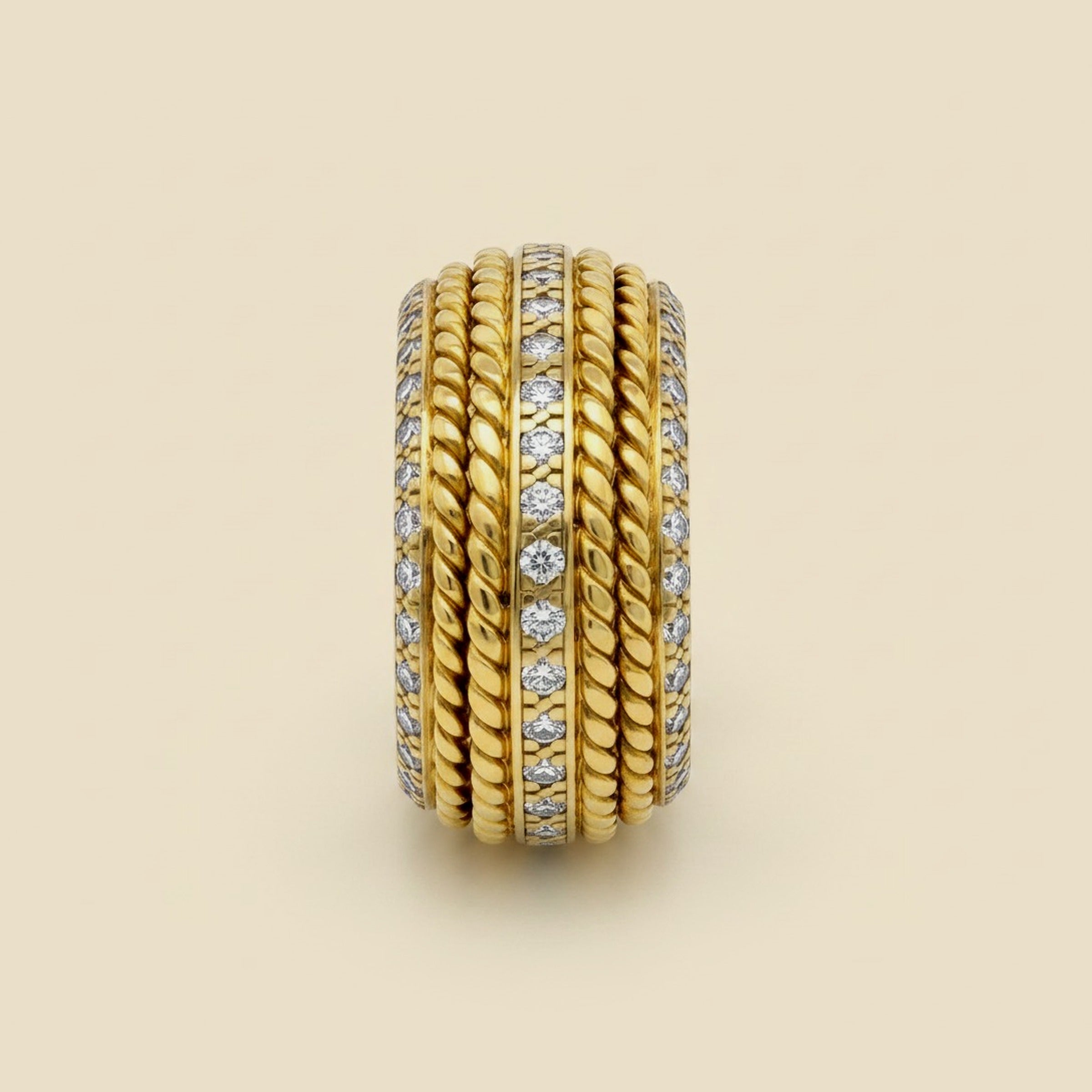 Alternating Diamond & Double Rope Design Wide Ring – Empire Diamond – view 2