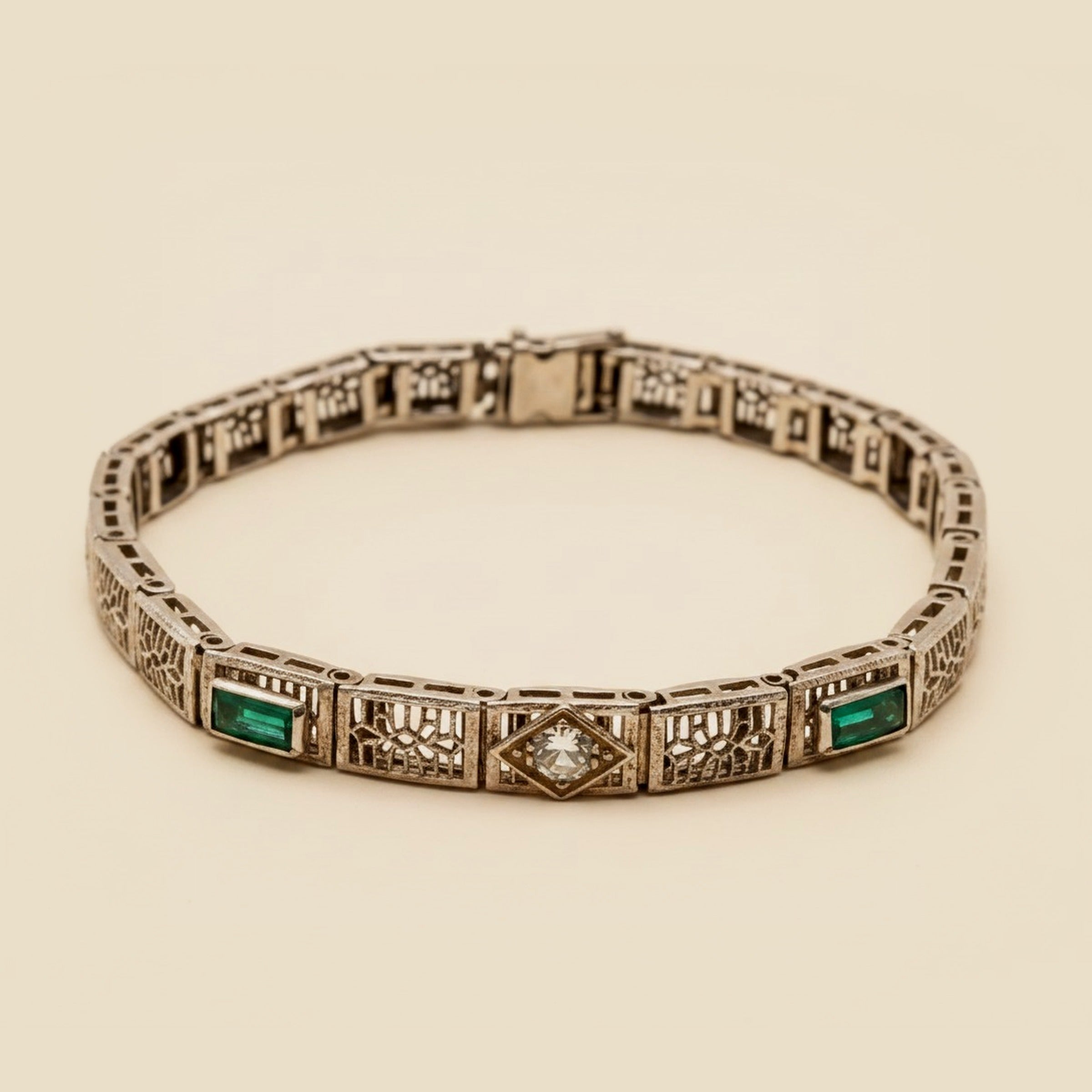 Art Deco Handmade Filigree Synthetic Emerald & Diamond Line – Empire Diamond