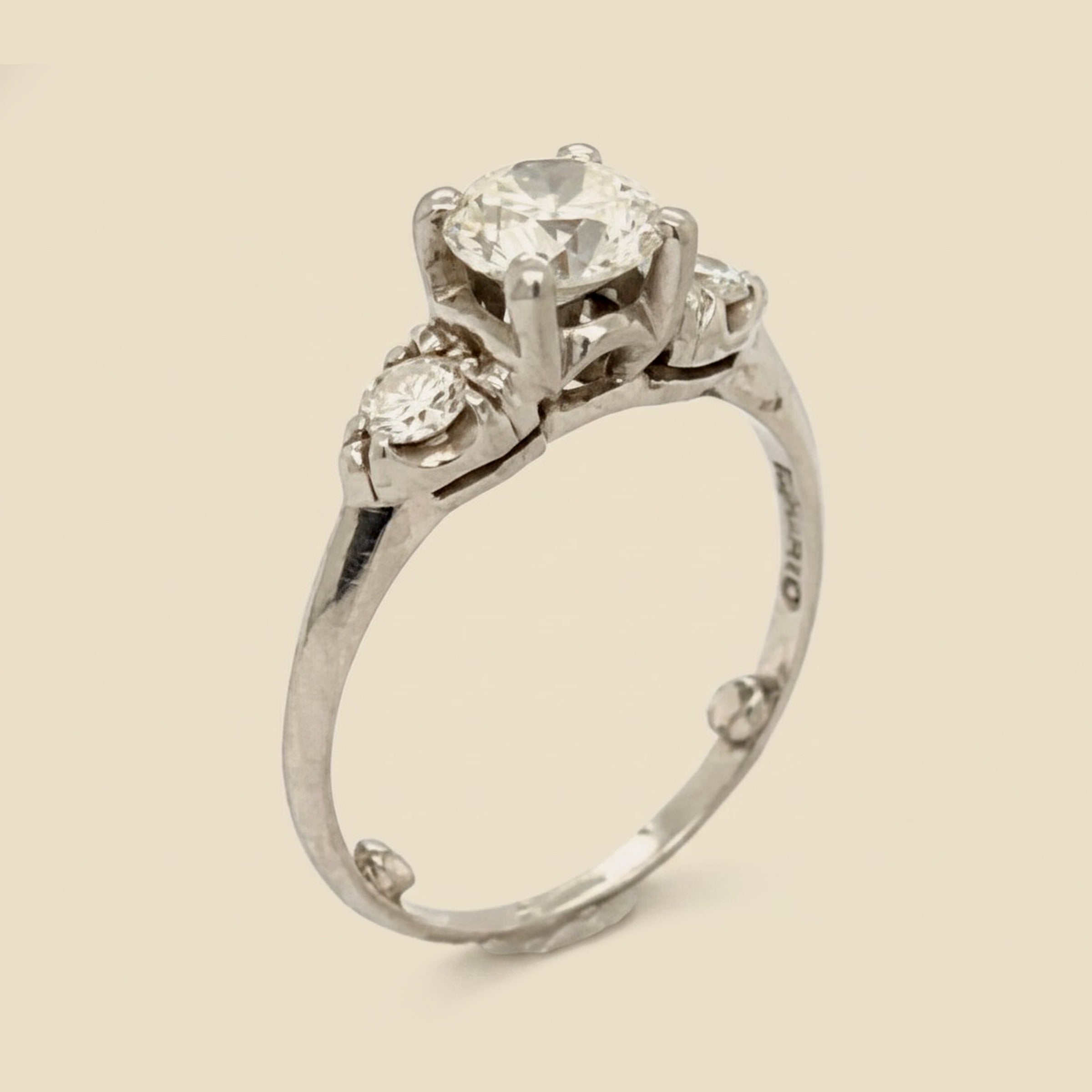 Art Deco Platinum 3 Diamond Engagement Ring