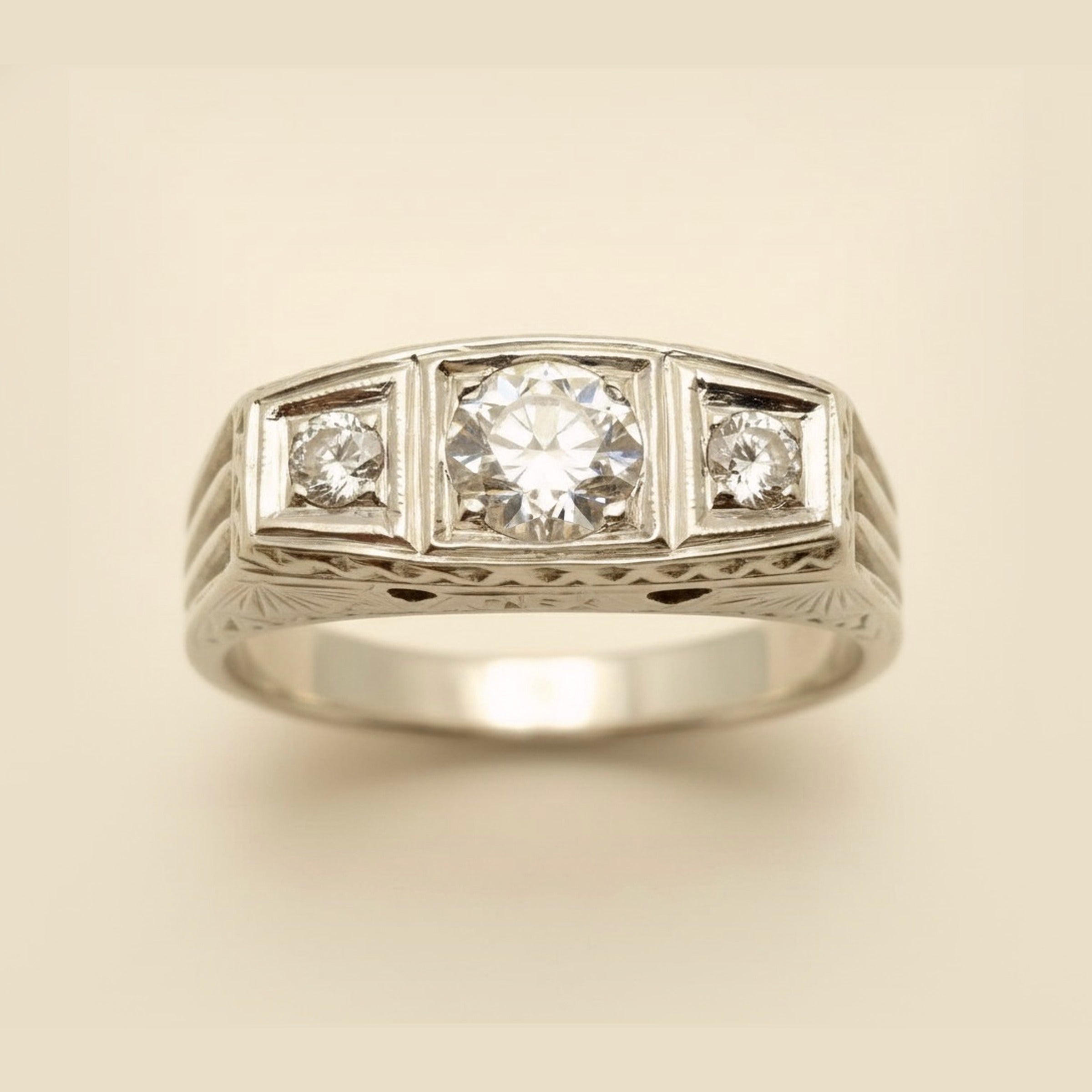 Art Deco White Gold 3 Stone Diamond Ring – Empire Diamond – view 2