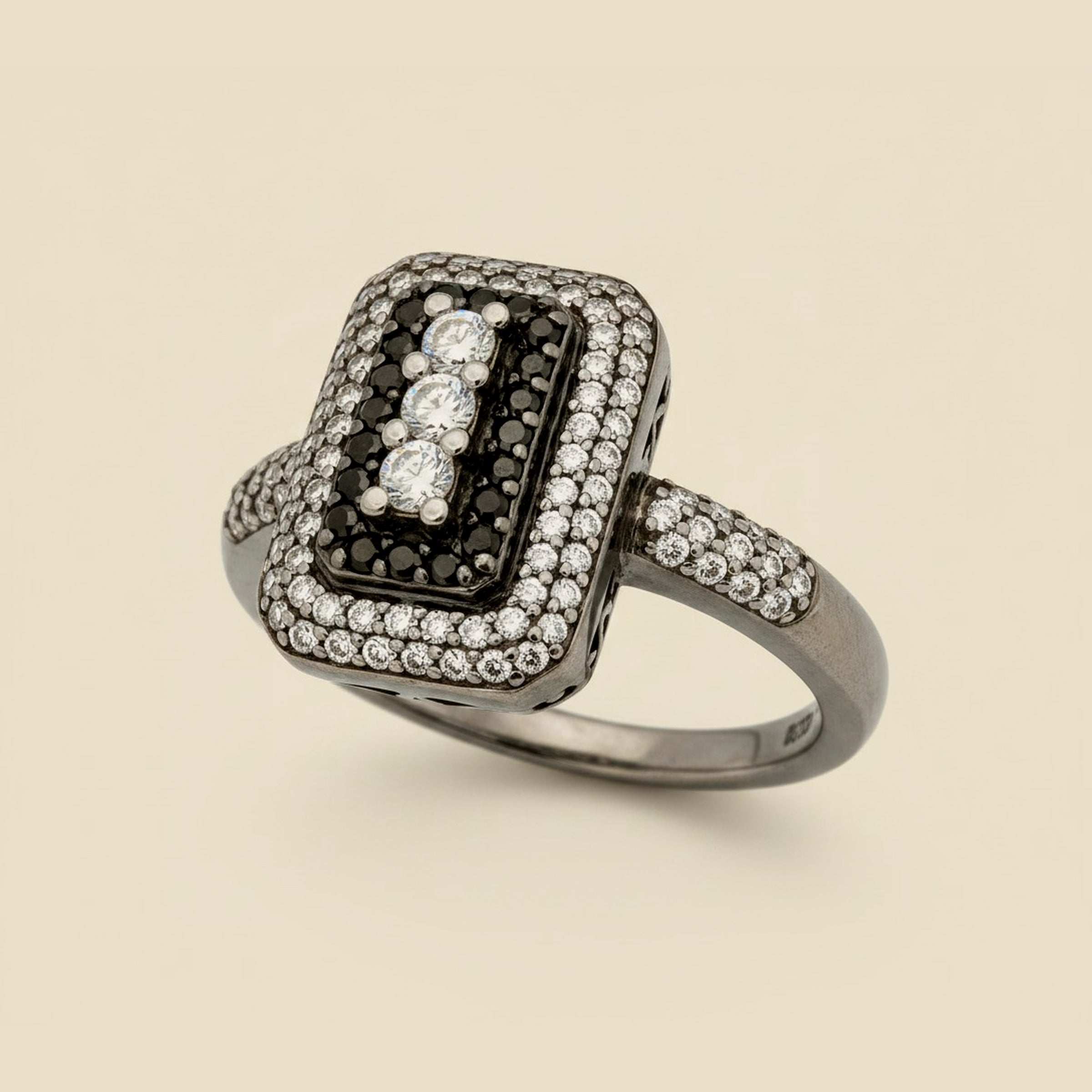 Black Gold with Black & White Diamond Cocktail Ring – Empire Diamond
