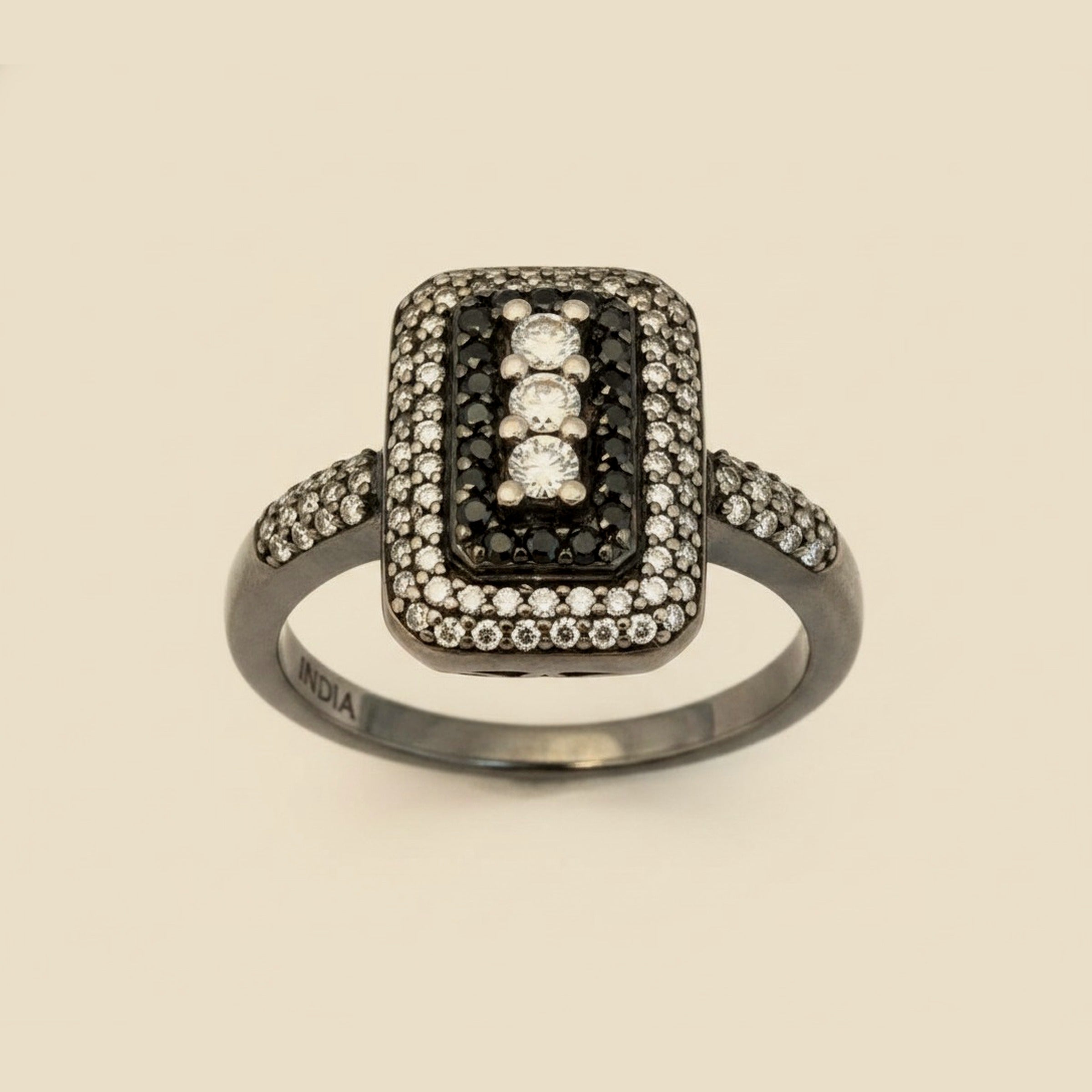 Black Gold with Black & White Diamond Cocktail Ring – Empire Diamond – view 2