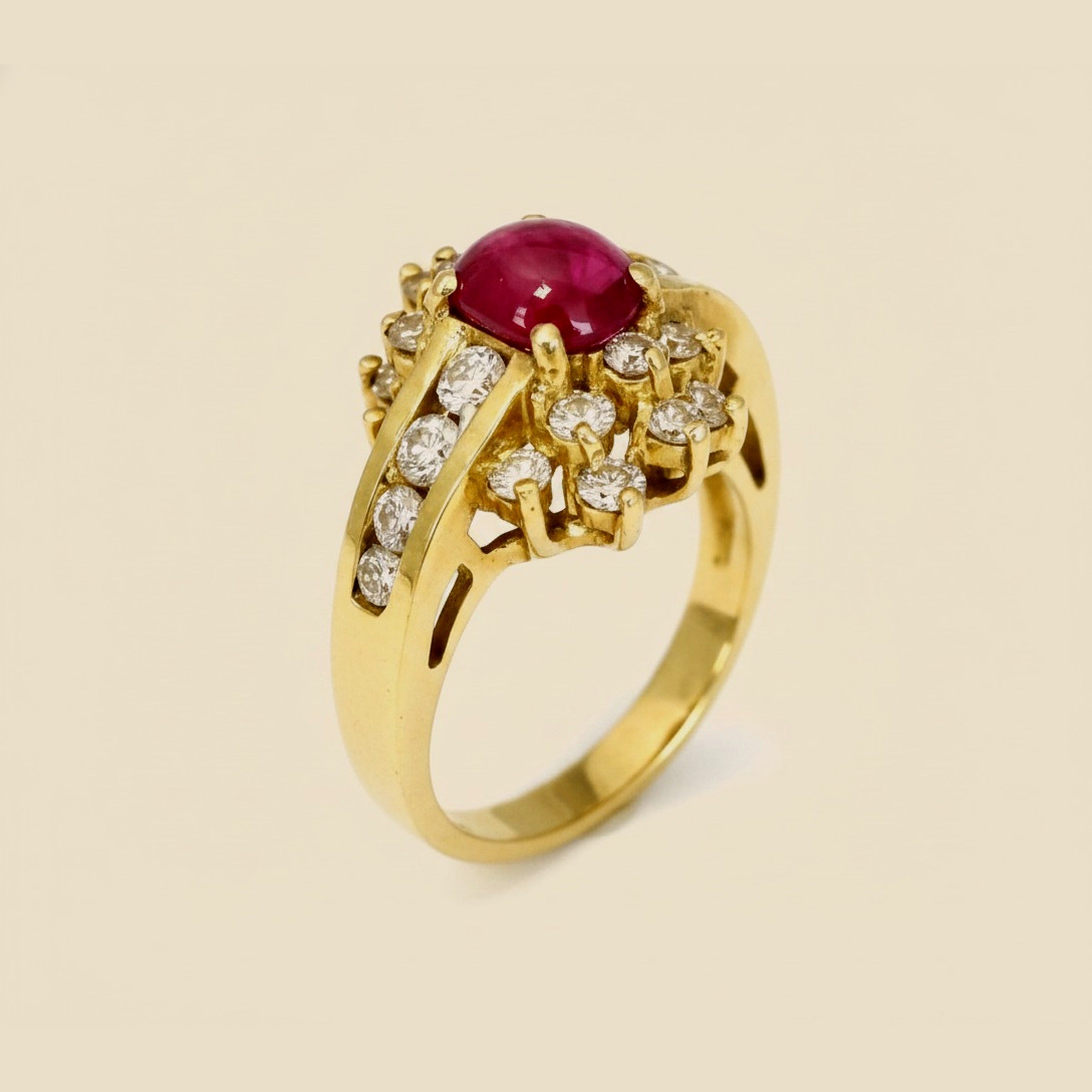 Cabachon Ruby and Diamond Ring