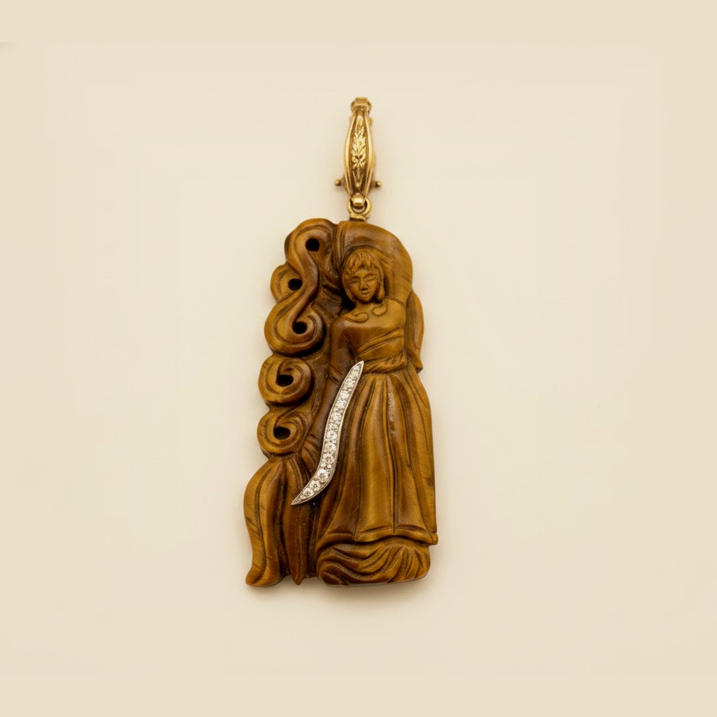 Carved Tiger Eye & Diamond Pendant – Empire Diamond