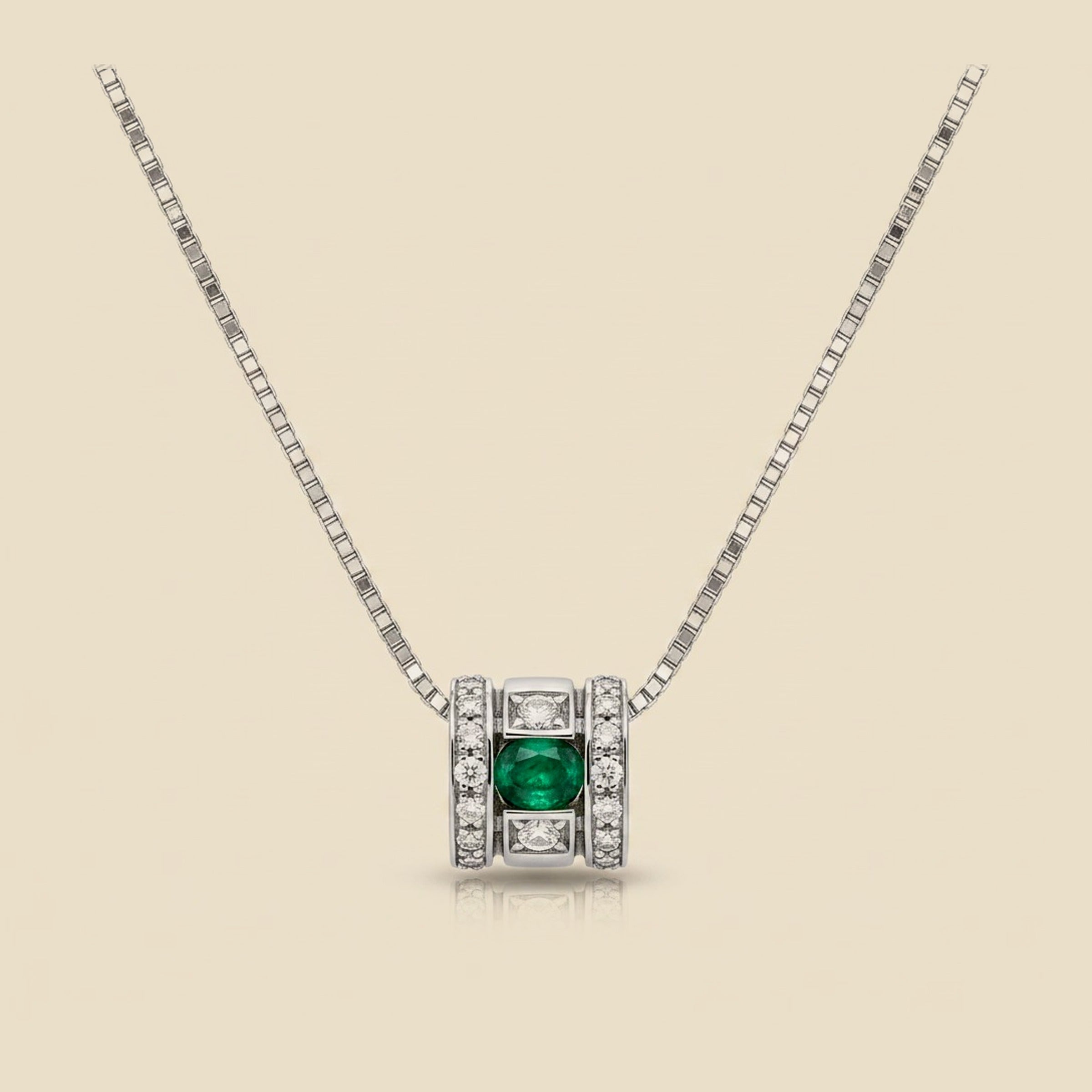 Damiani 18k White Gold "Belle Epoque" Emerald/Diamond Square Slide