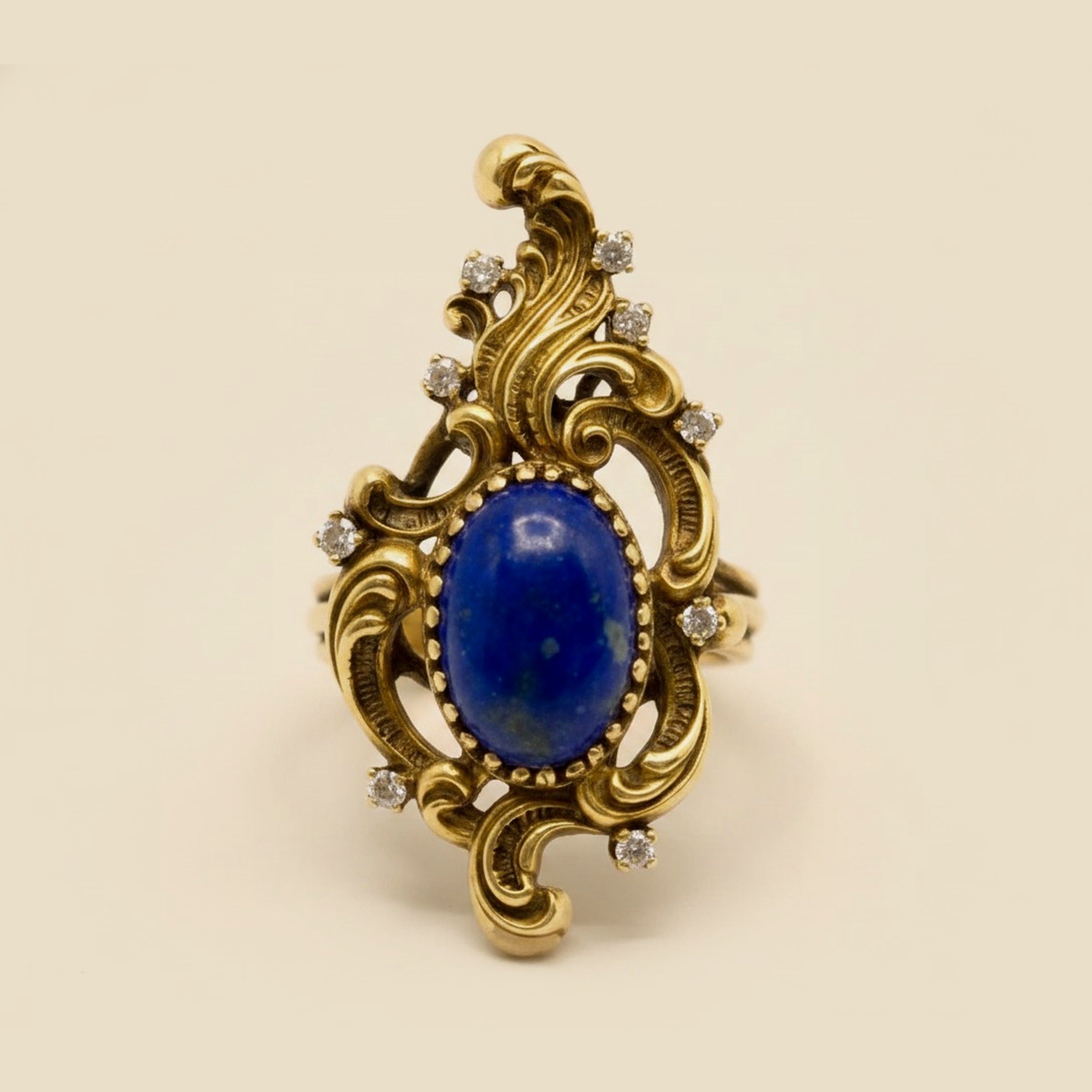 Decorative Lapis & Diamond Scroll Ring – Empire Diamond – view 2