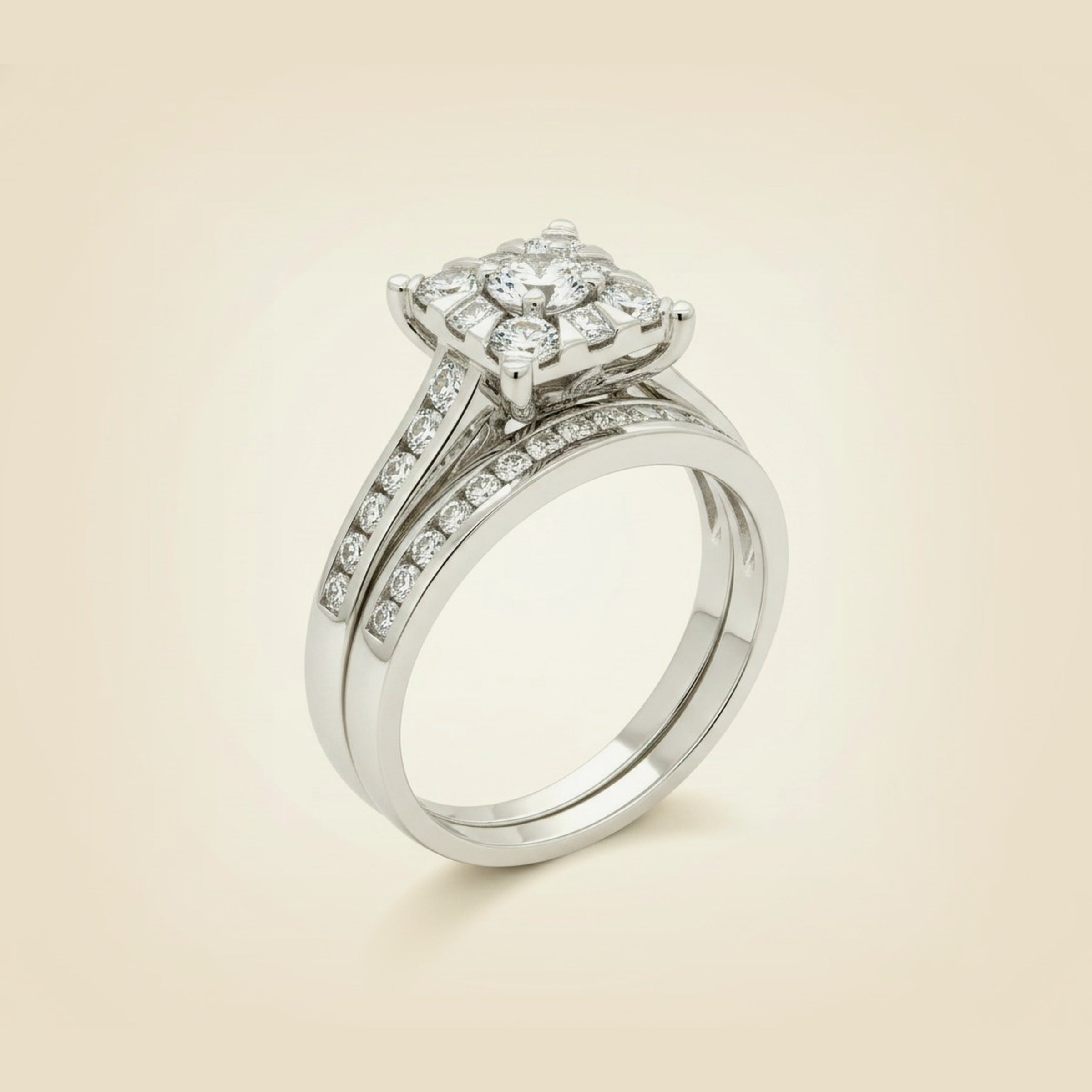 Diamond Engagement Ring & Matching Diamond Wedding Band Set