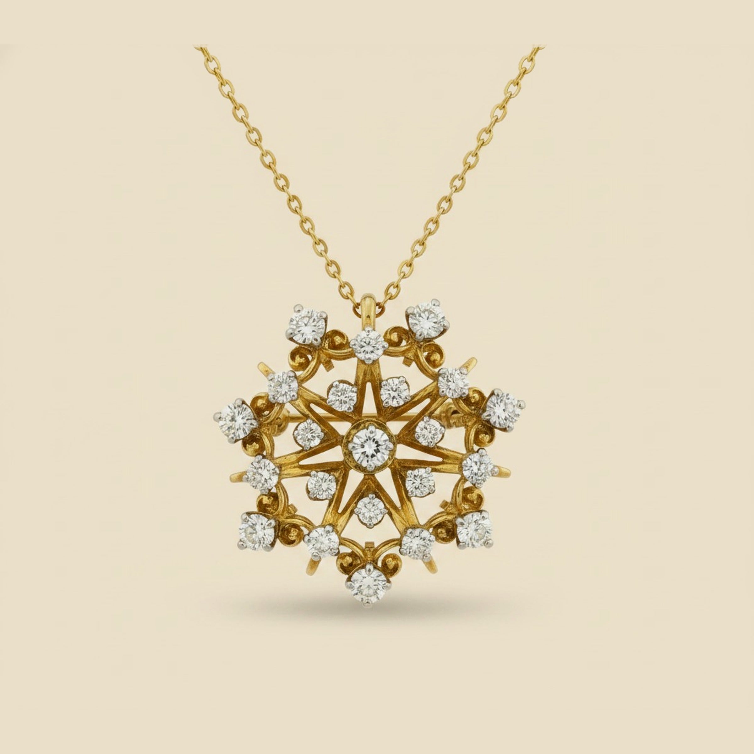 Diamond Sunburst Pendant/Pin in Rose Gold