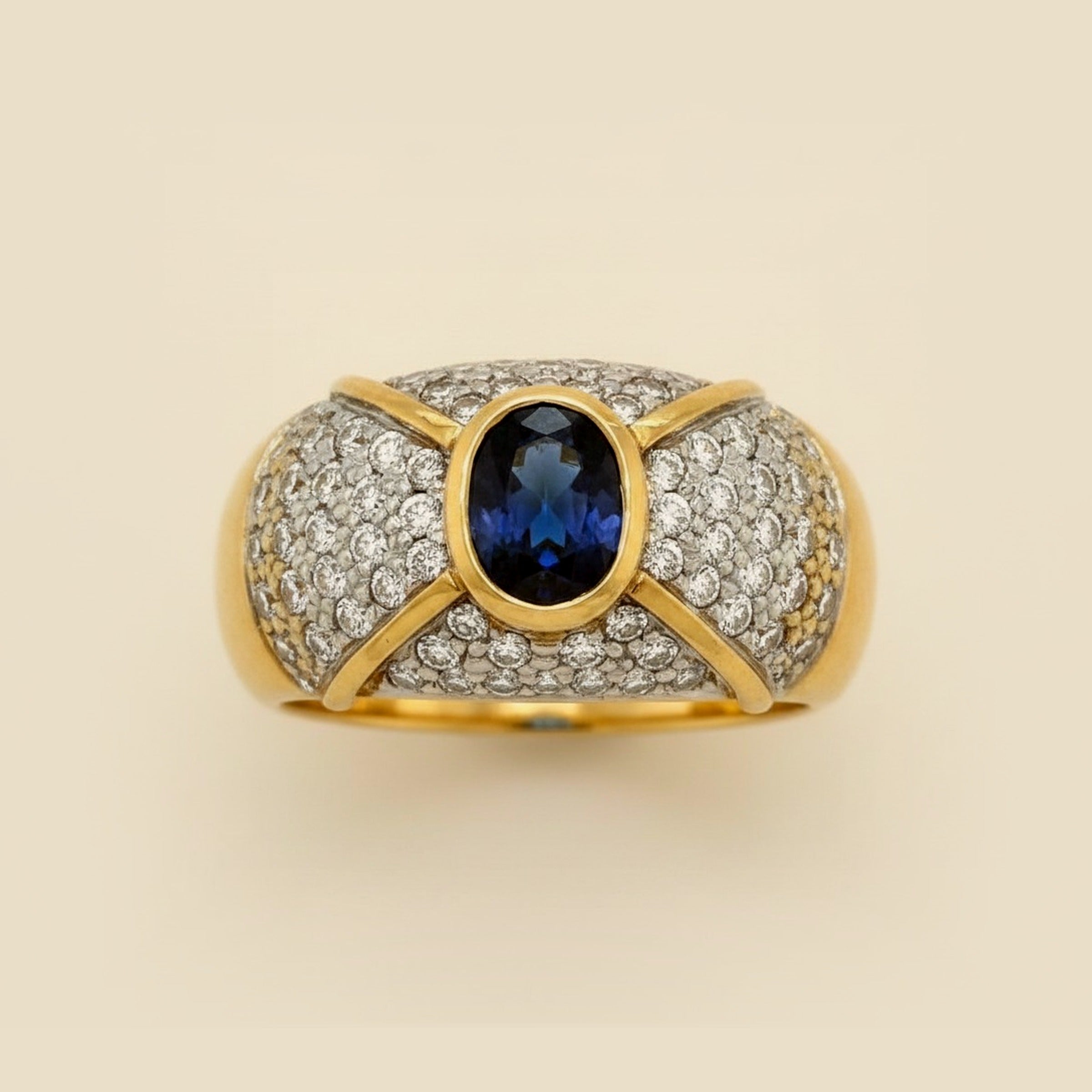 Estate Yellow Gold Sapphire & Diamond Cocktail Ring – Empire Diamond – view 2