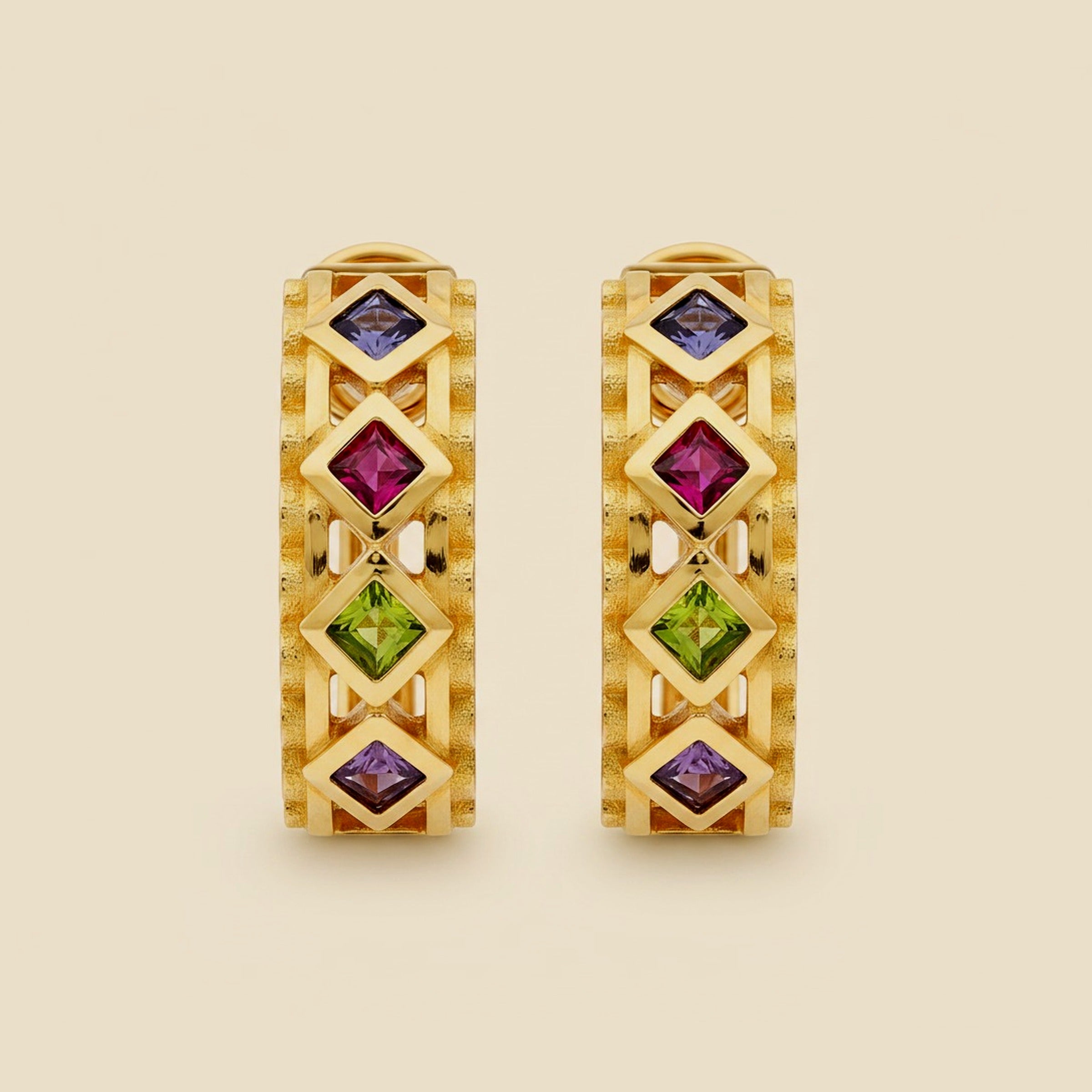 Fancy Multicolor Stone J-Hoop Earrings – Empire Diamond