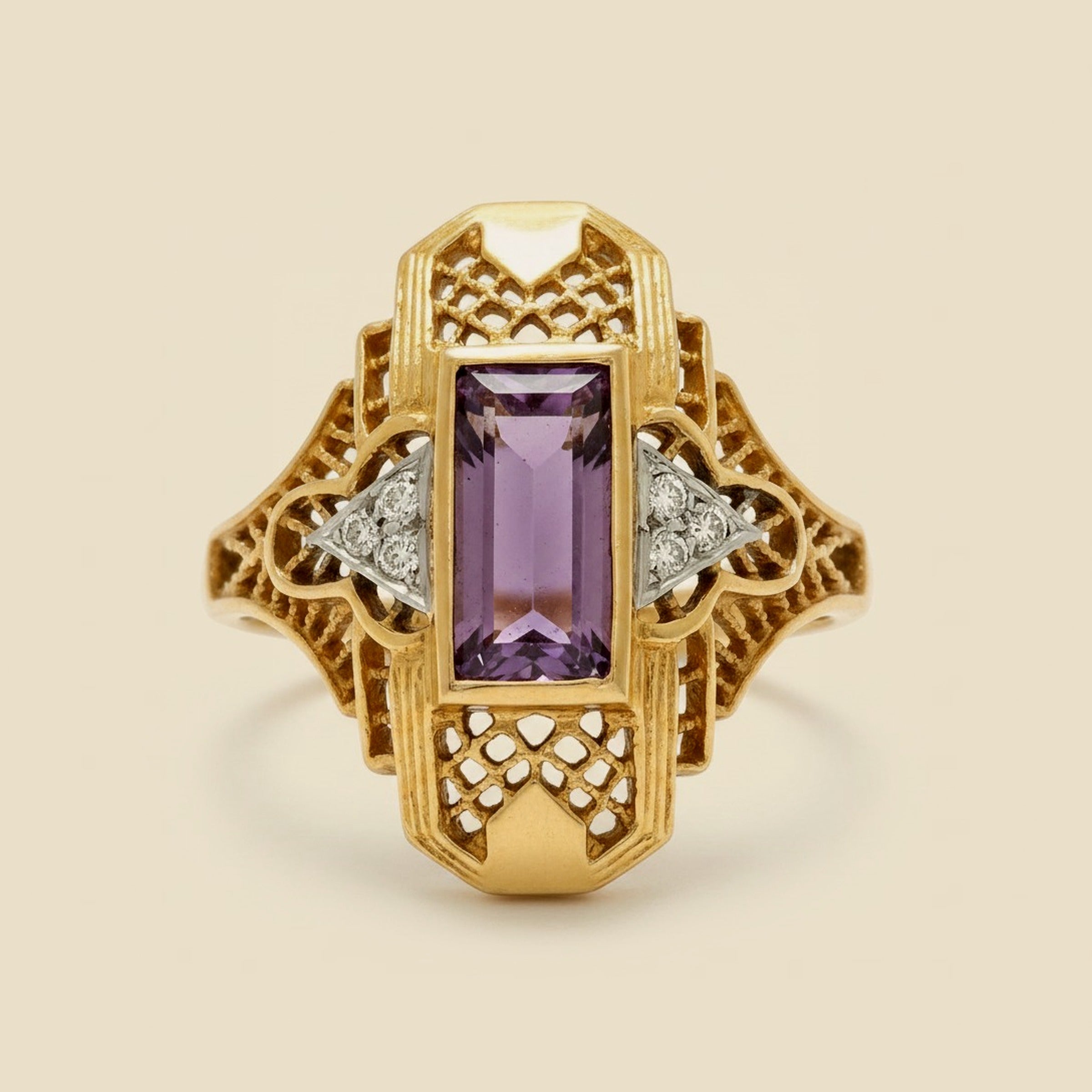 Filigree Amethyst & Diamond Dinner Ring – Empire Diamond – view 2