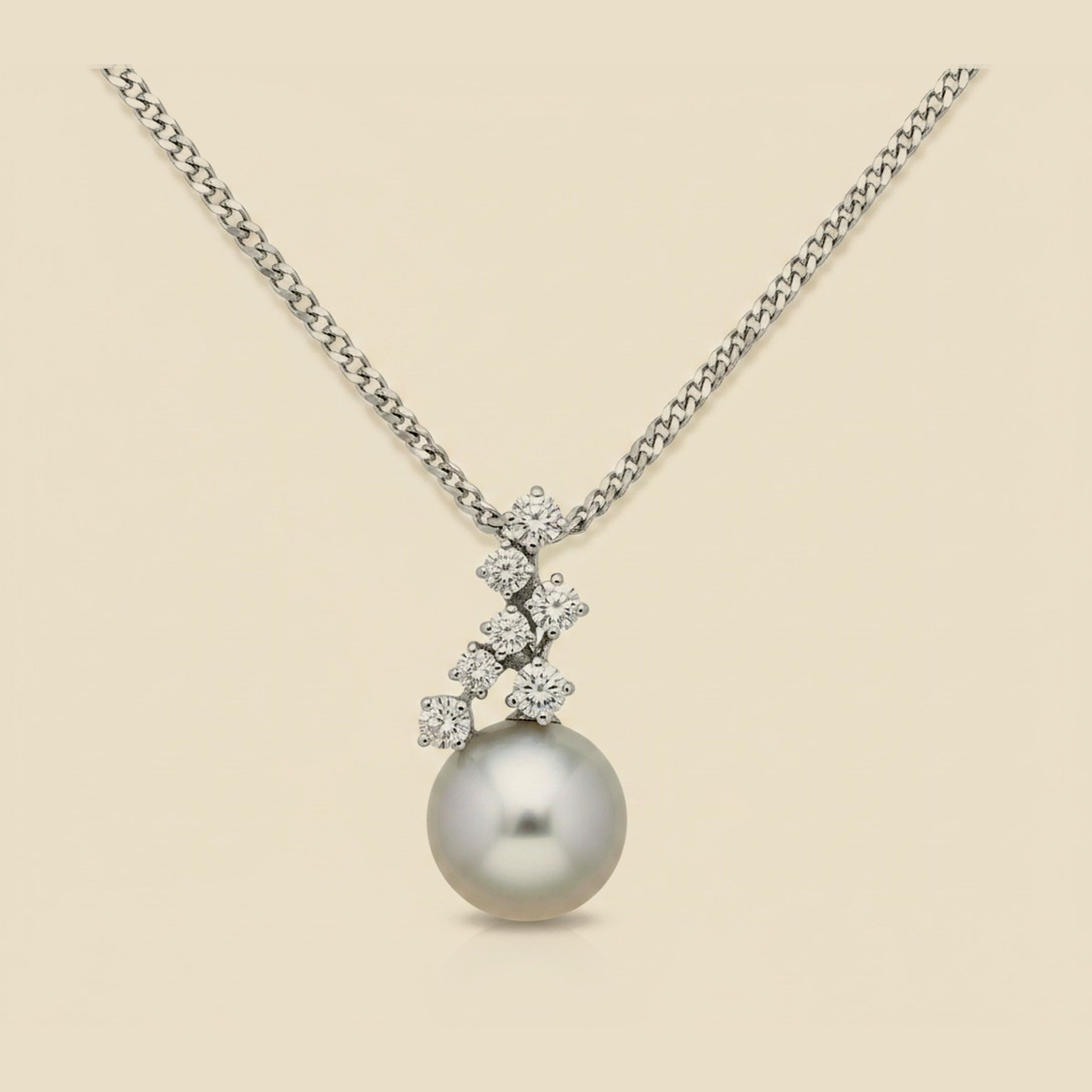 Gubelin 18K White Gold Diamond and Pearl Drop Pendant – Empire Diamond