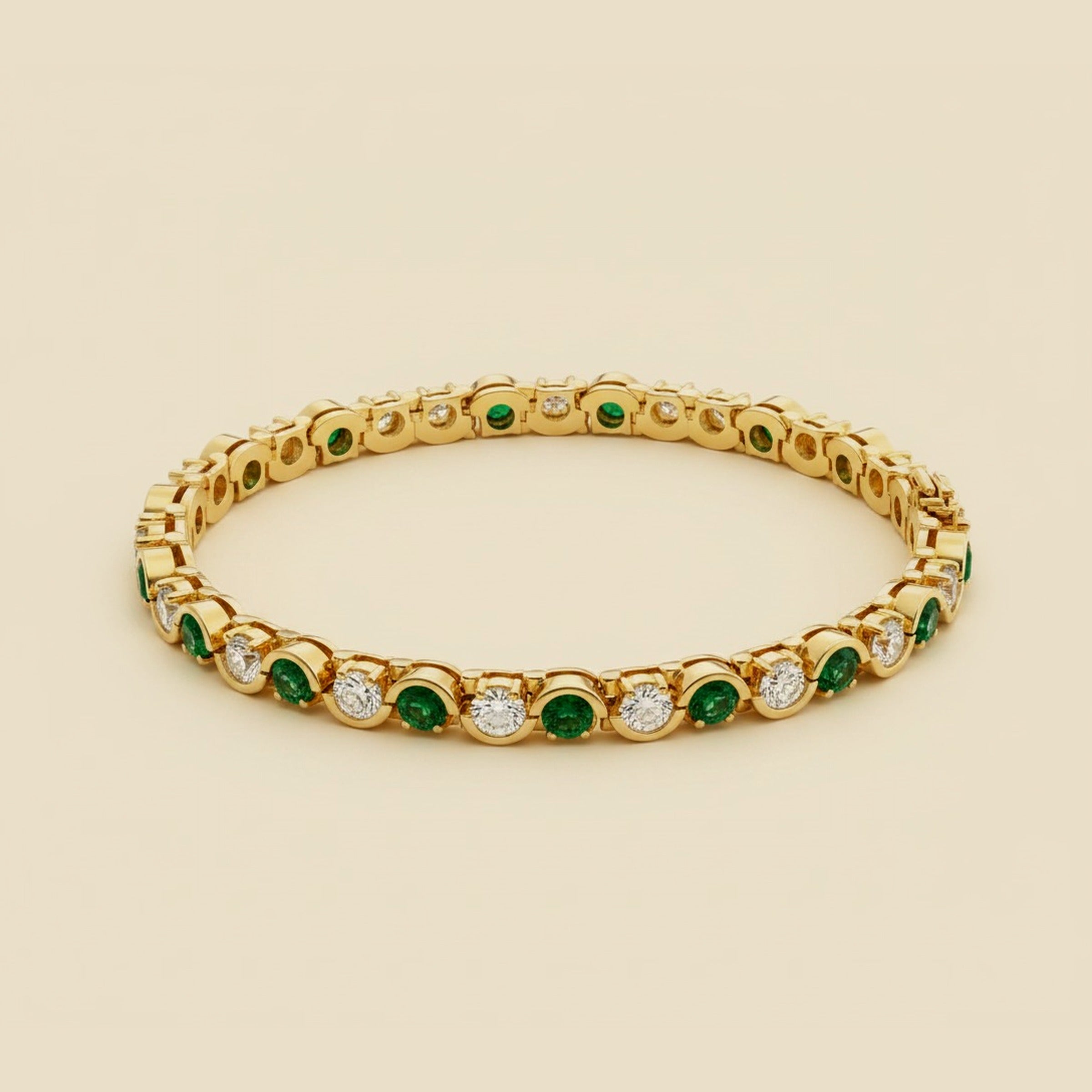 Half Bezel Duel Prong Diamond & Emerald Line Bracelet – Empire Diamond
