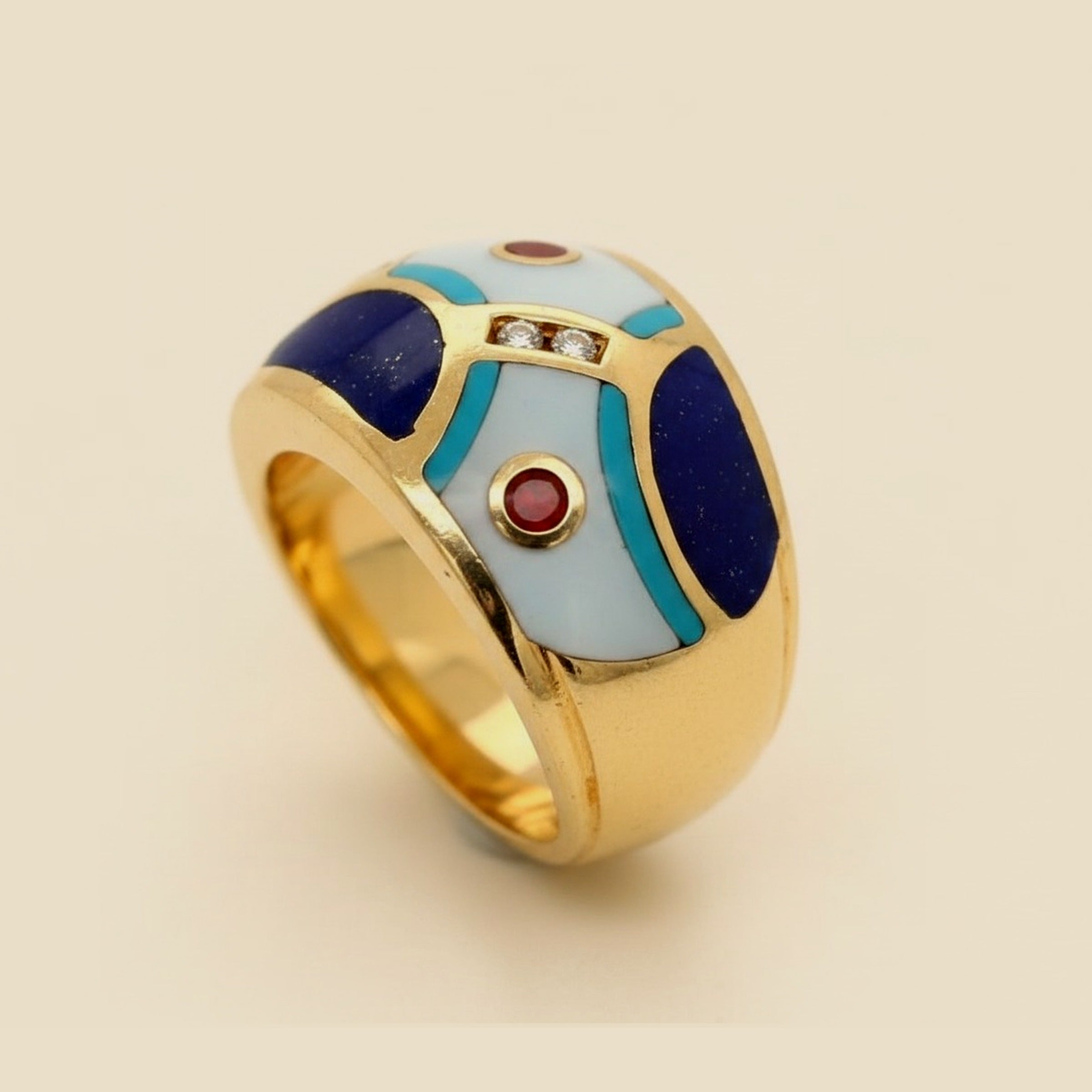 Hand-Cut Lapis Turquoise Red Coral & Mother of Pearl Diamond – Empire Diamond