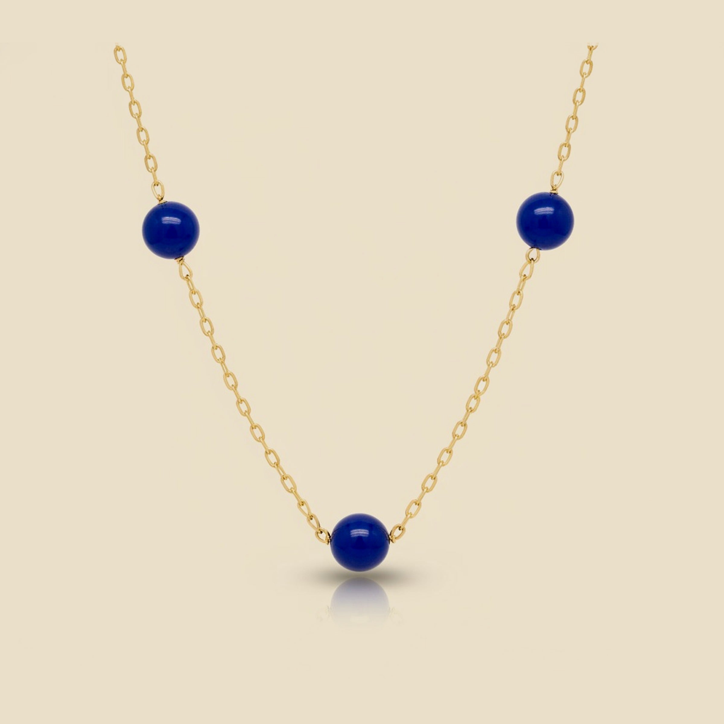 Lapis Lazuli Beaded Choker with Yellow Gold Chain – Empire Diamond