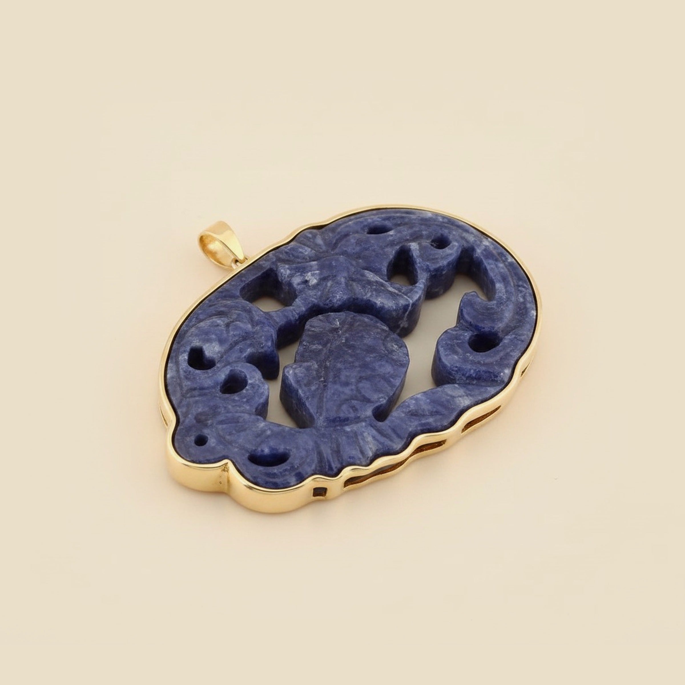 Large Carved Lapis Pendant Set in Yellow Gold Frame – Empire Diamond