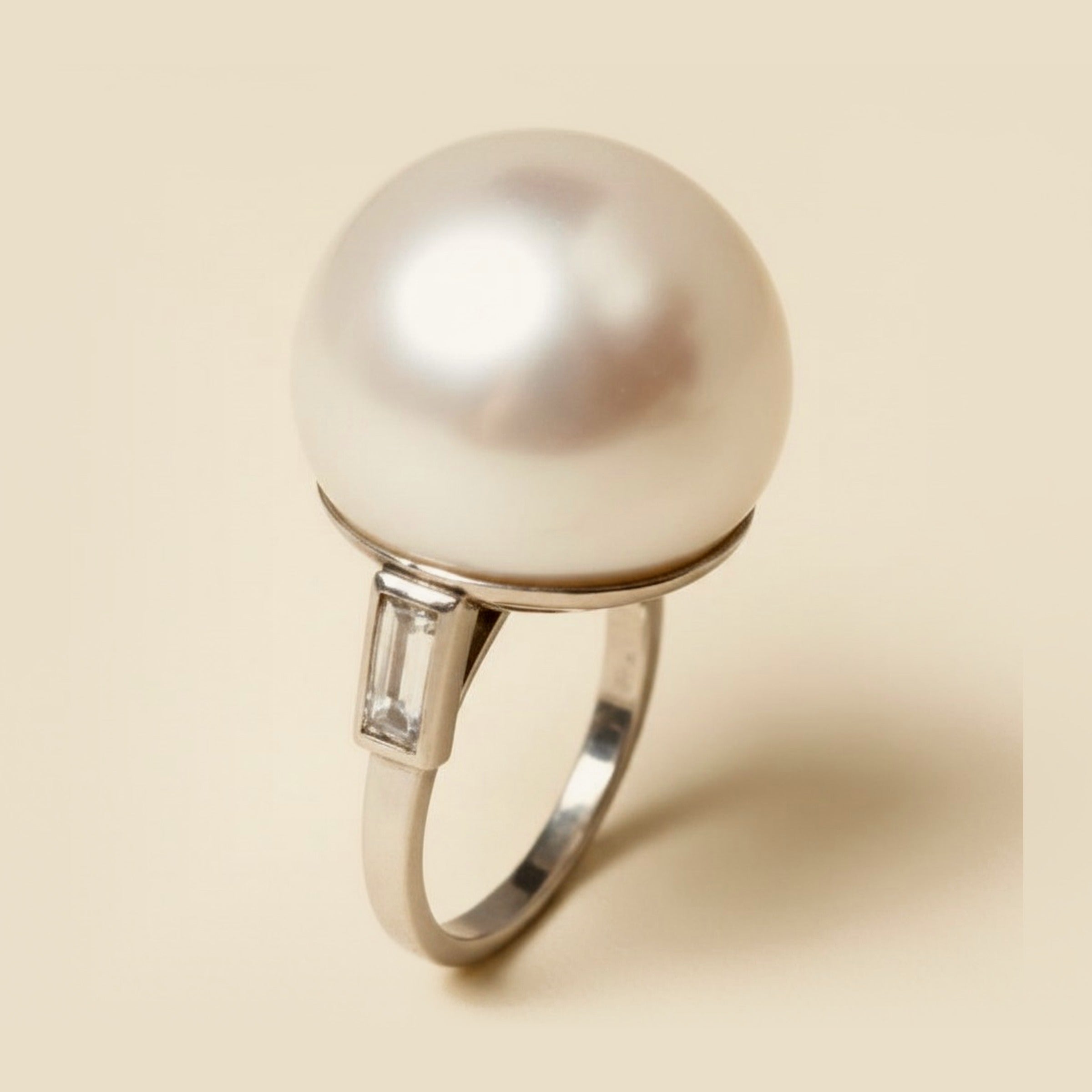 Large Mabe Pearl set in Platinum Cocktail Ring – Empire Diamond