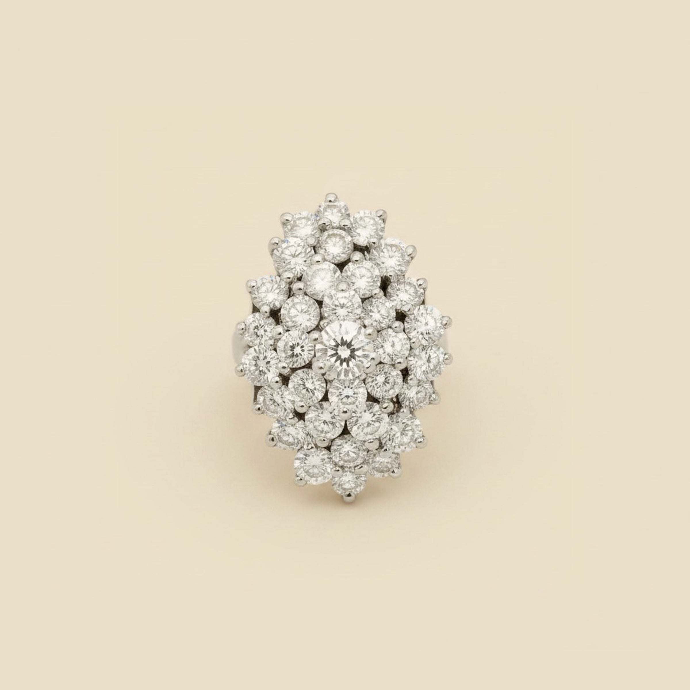 Large White Gold Diamond Cluster Ring