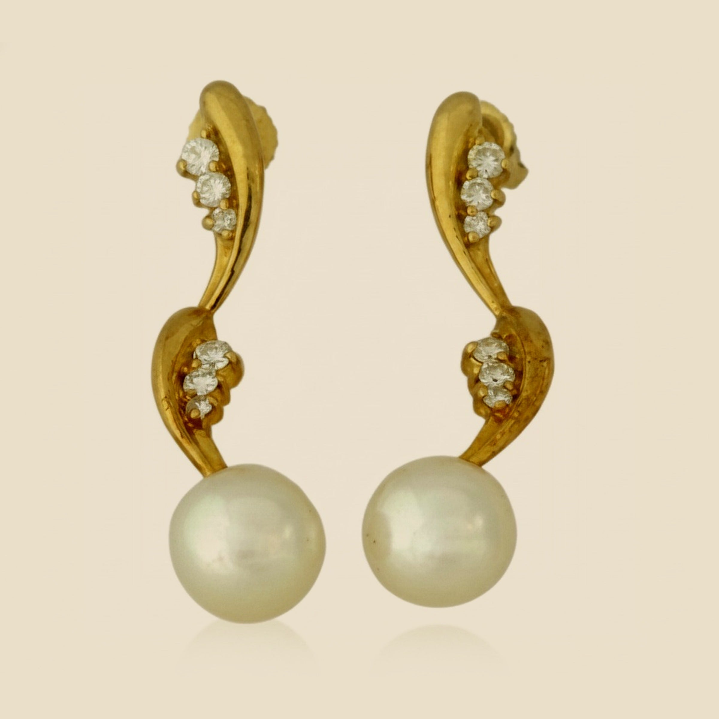 Mikimoto 18K Yellow Gold Diamond and Pearl Earrings – Empire Diamond