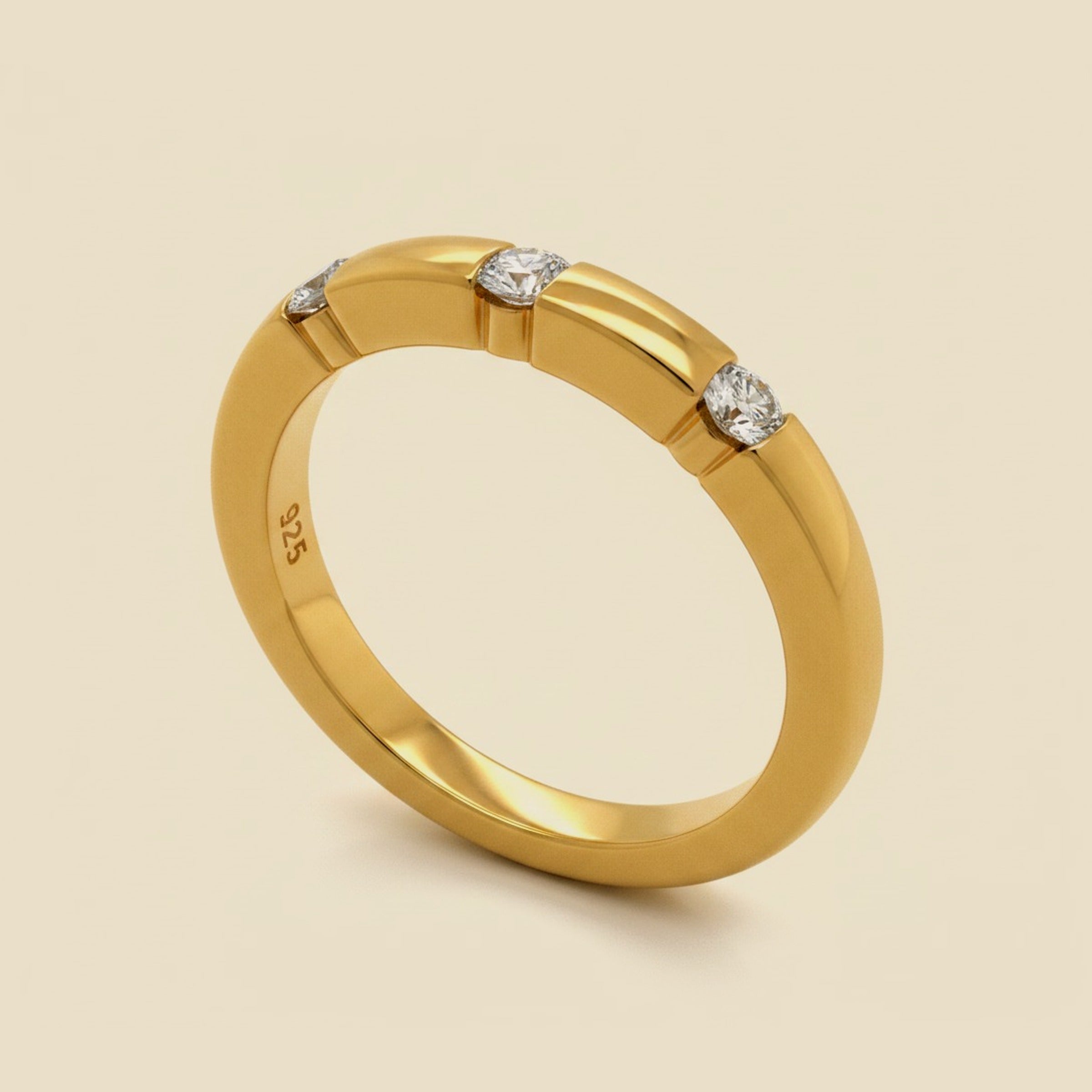 Mikimoto 18K Yellow Gold Wedding Band with 3 Diamonds – Empire Diamond