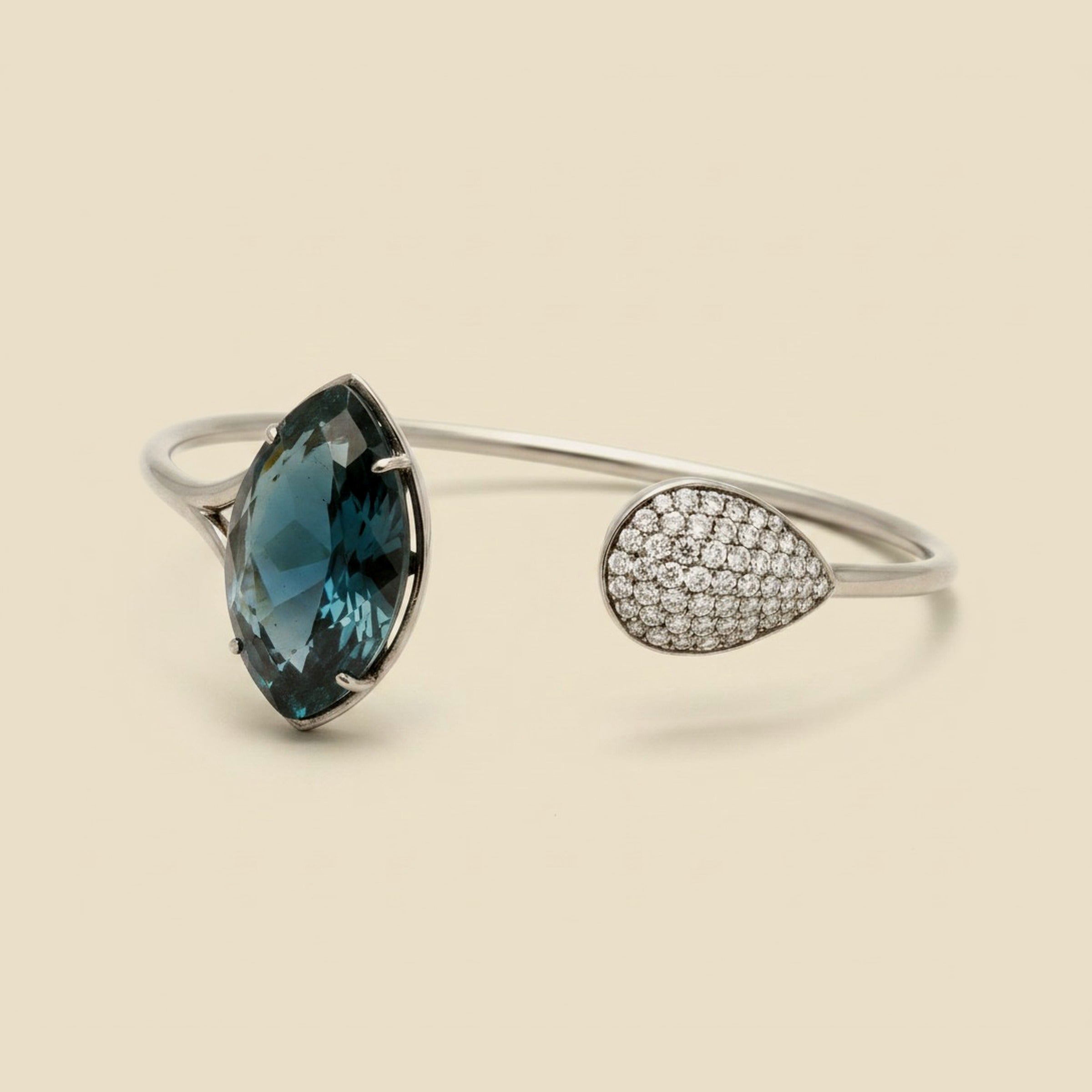 Navette Shaped Faceted Quartz & Diamond Teardrop Wire Cuff Bracelet – Empire Diamond