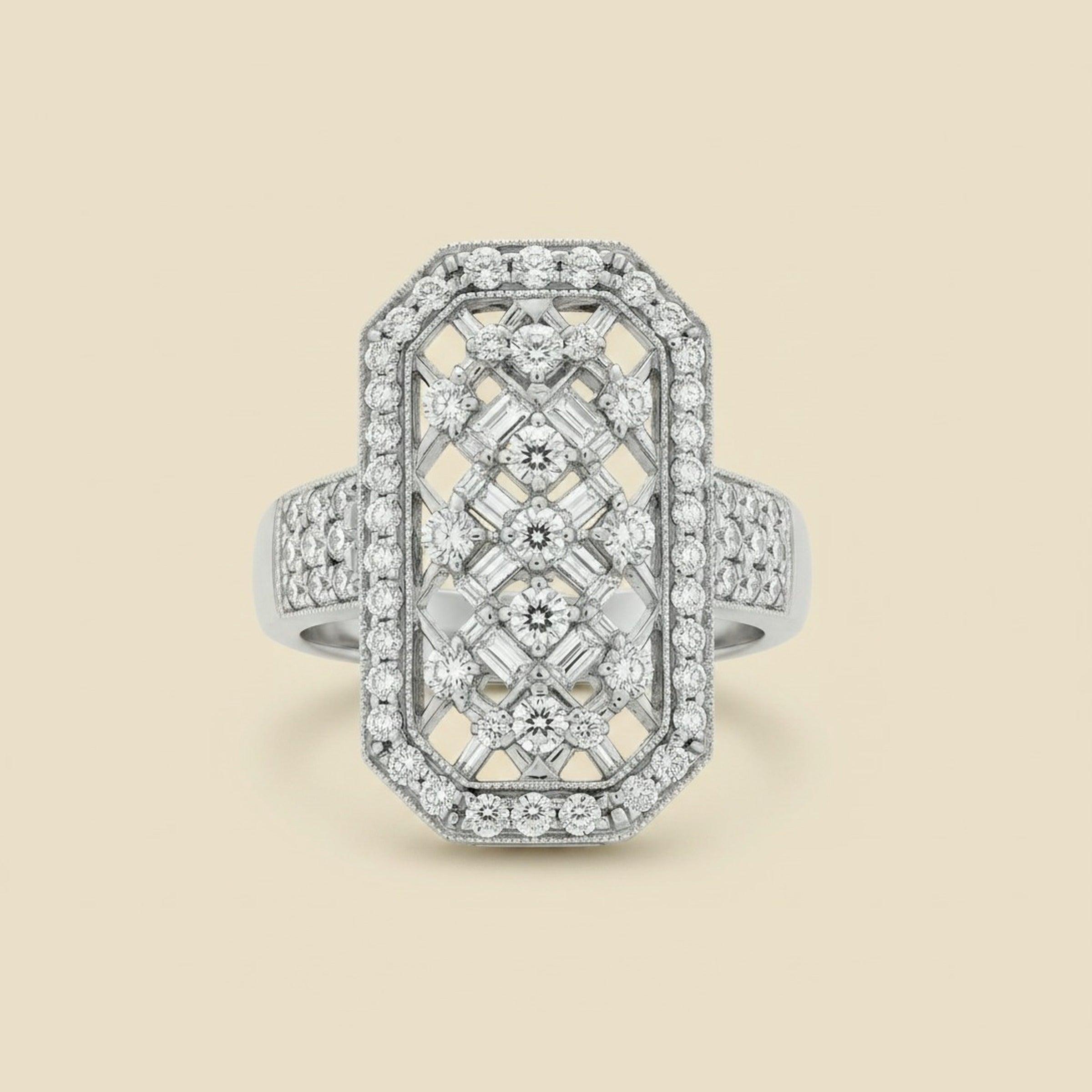 Open Work Octagon Diamond Dinner Ring – Empire Diamond – view 2