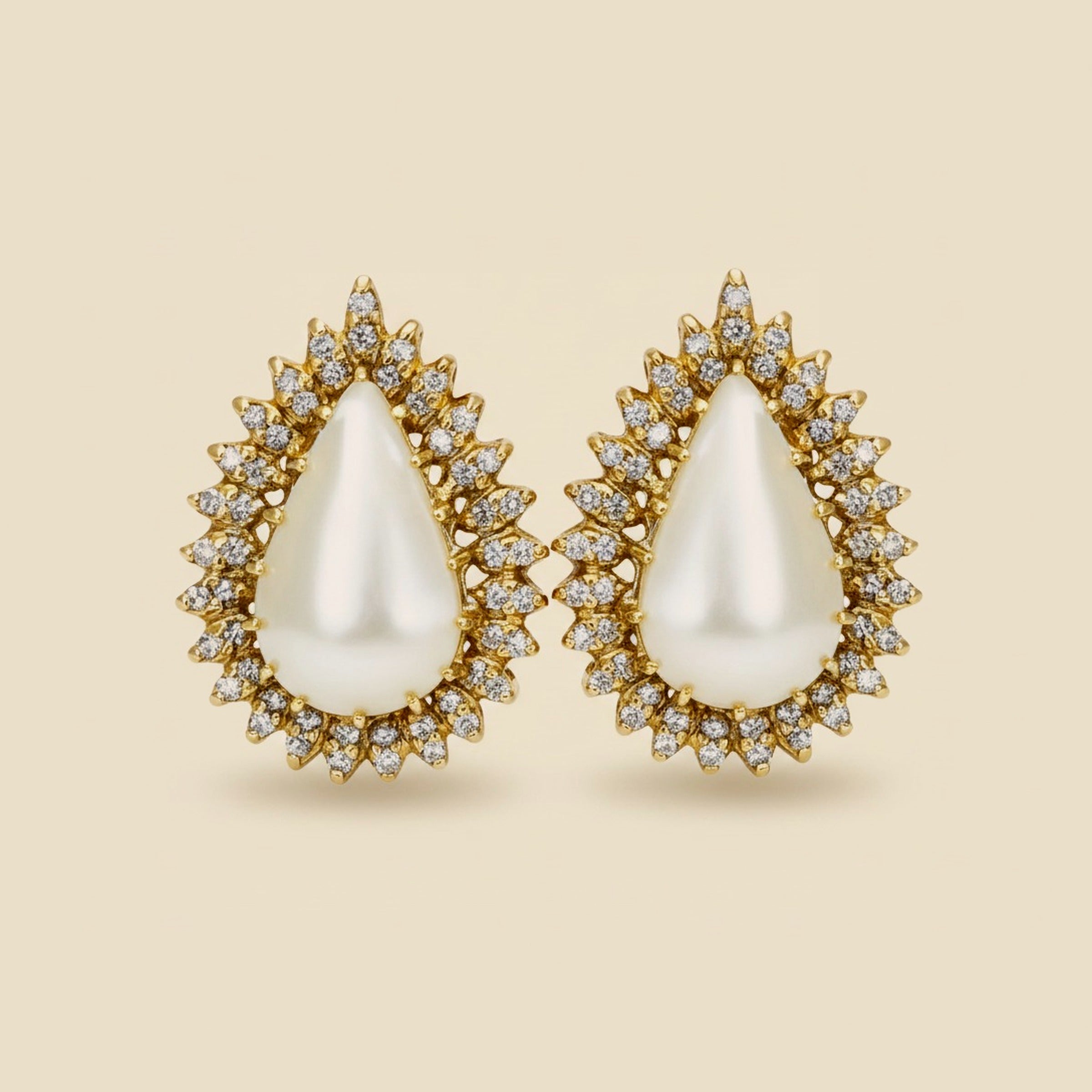 Pair of Yellow Gold Pear Shaped Mabe Pearl & Diamond – Empire Diamond