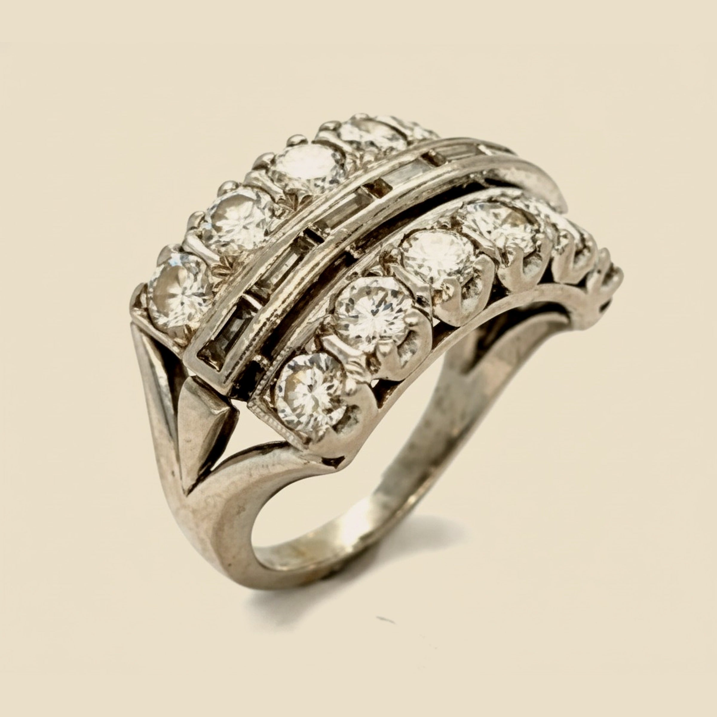 Platinum 3 Row Diamond Wedding Band