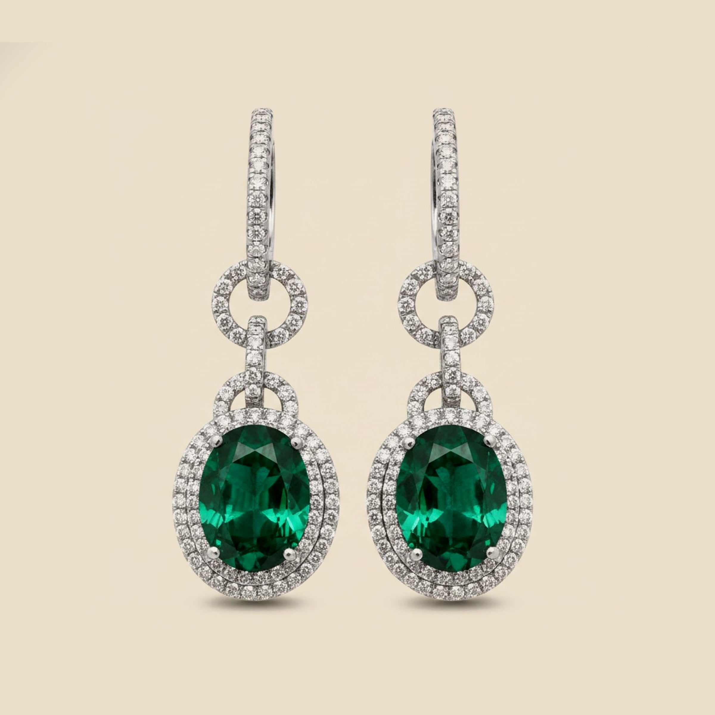 Platinum Emerald and Diamond Drop Earrings