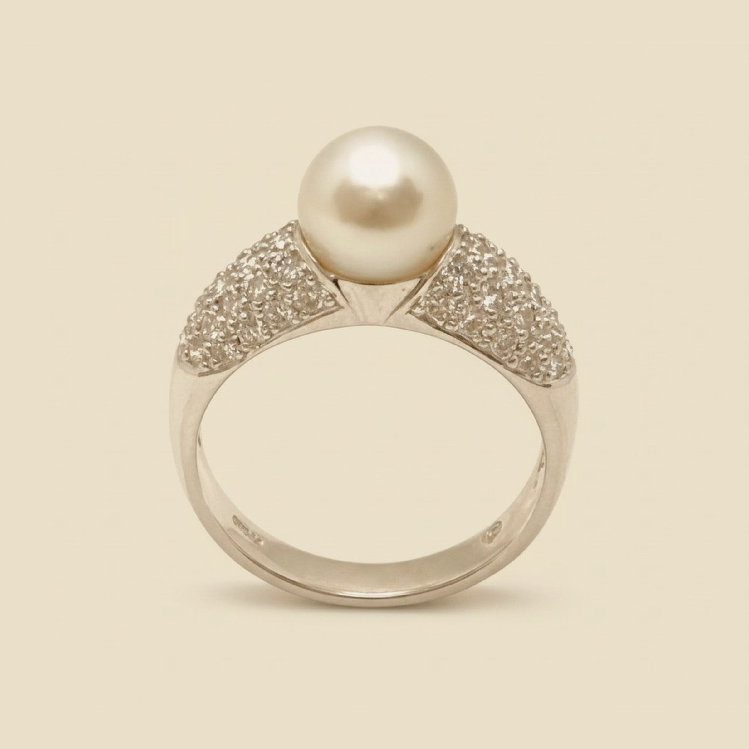 Platinum Pearl and Pave Diamond Ring – Empire Diamond – view 2