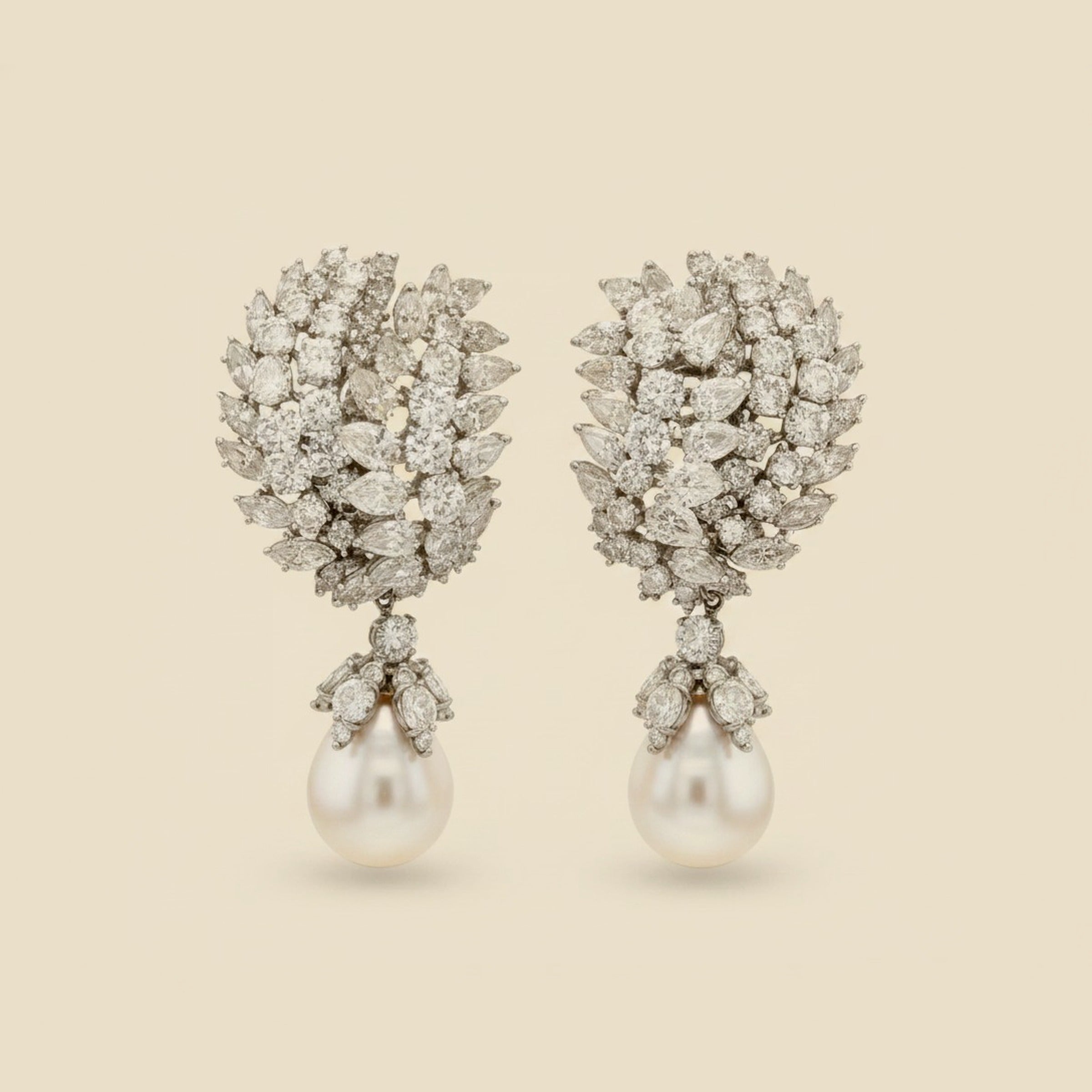 Platinum South Sea Pearl & Diamond Drop Earrings