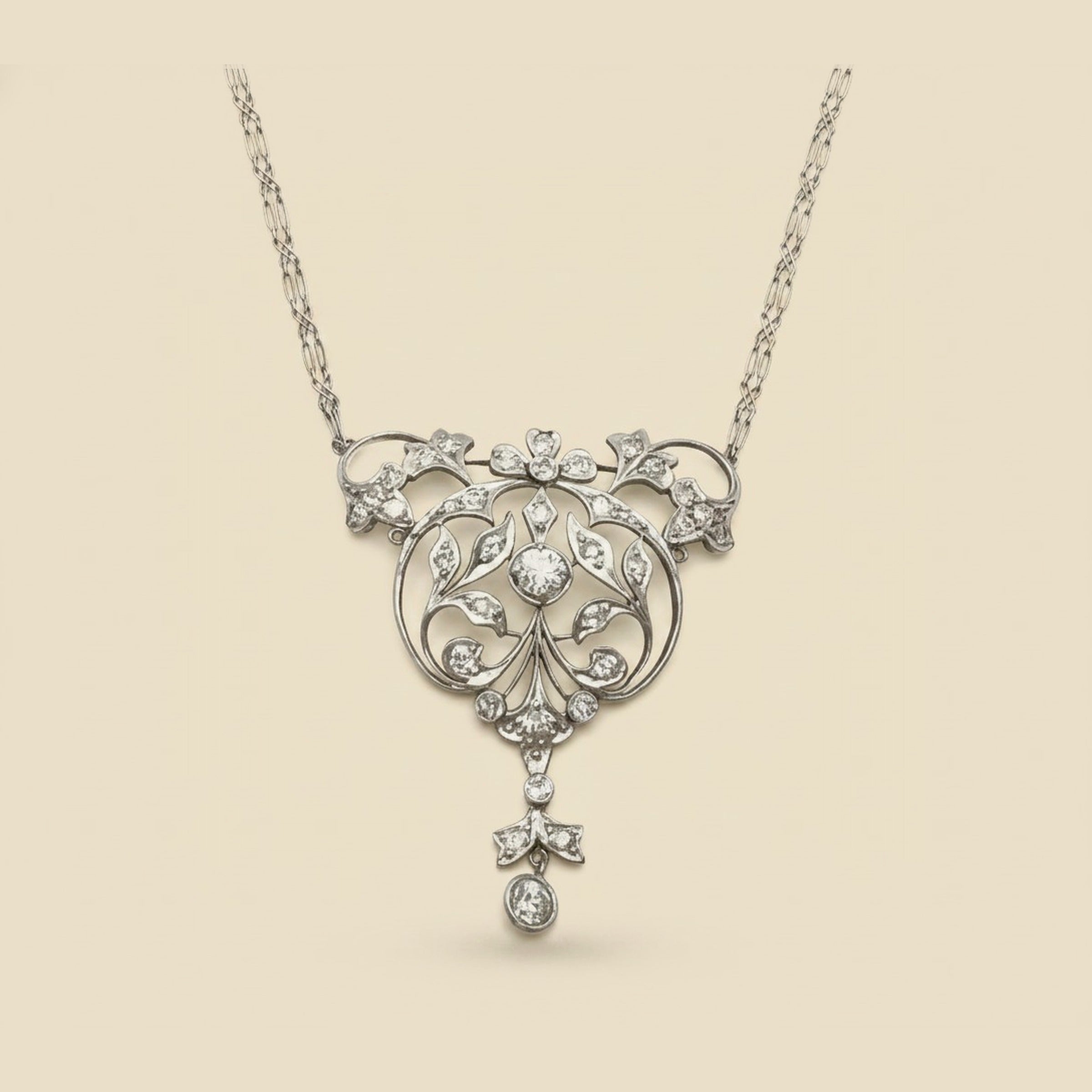Platinum/Yellow Gold Edwardian Diamond Lavaliere – Empire Diamond