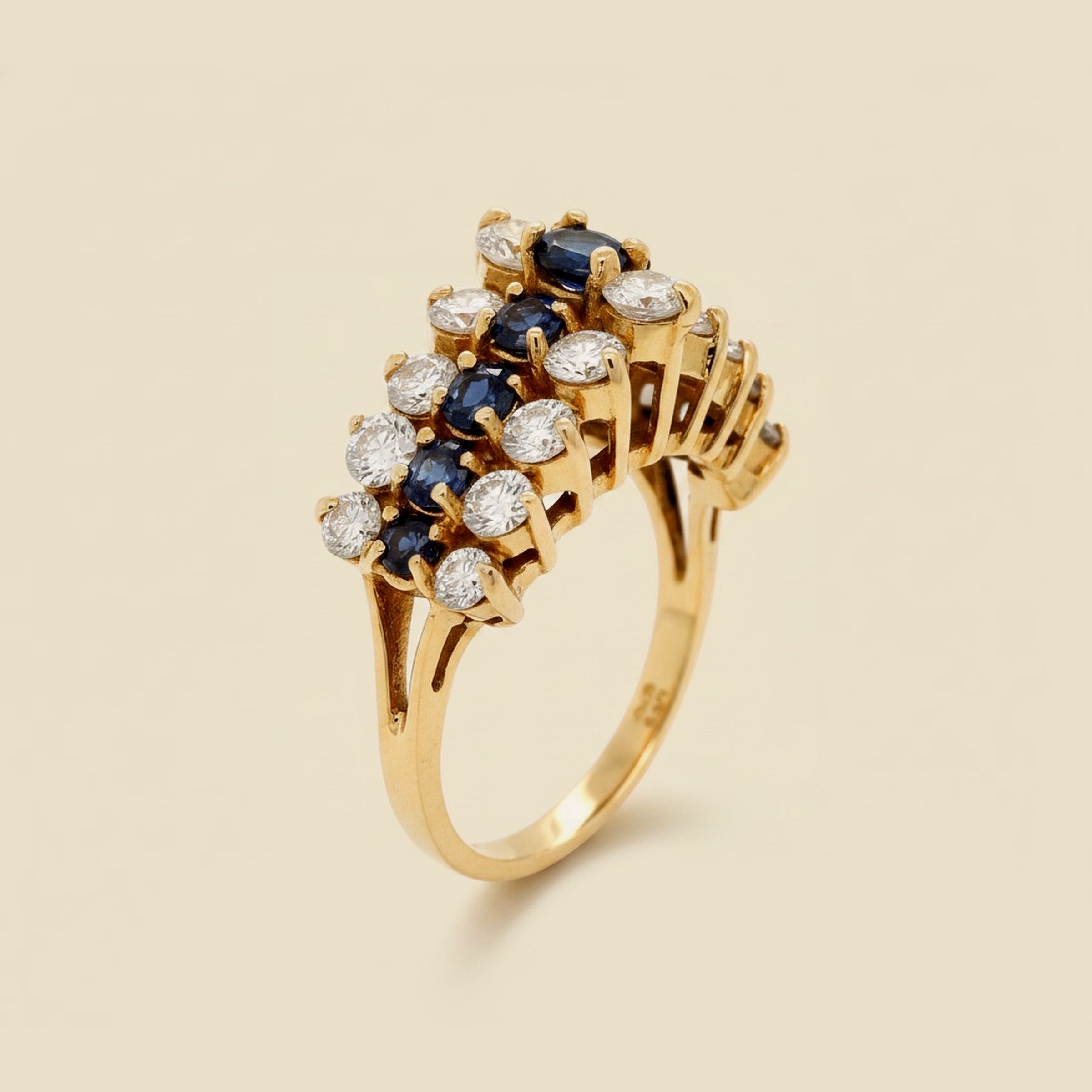 Retro "80's Fashion" Yellow Gold Diamond & Natural Sapphire Pyramid