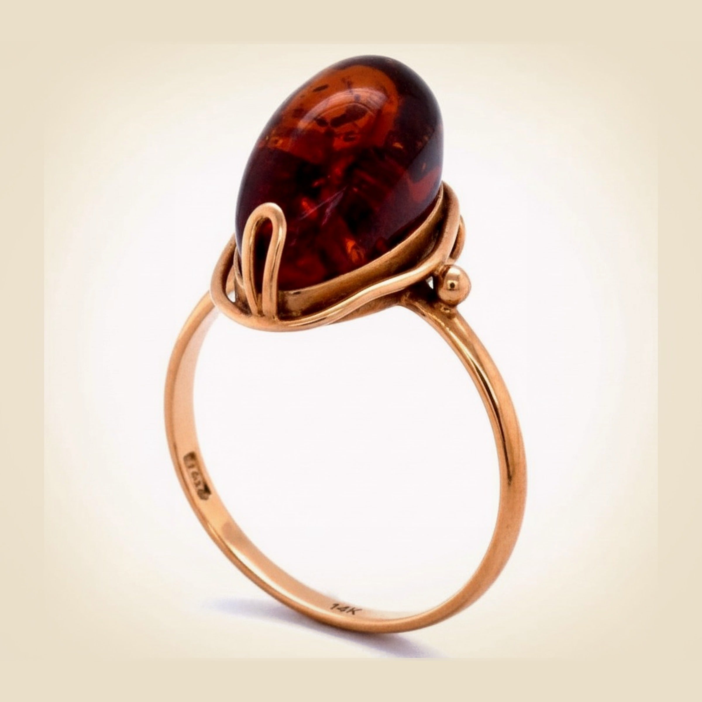 Rose Gold Russian Amber Ring