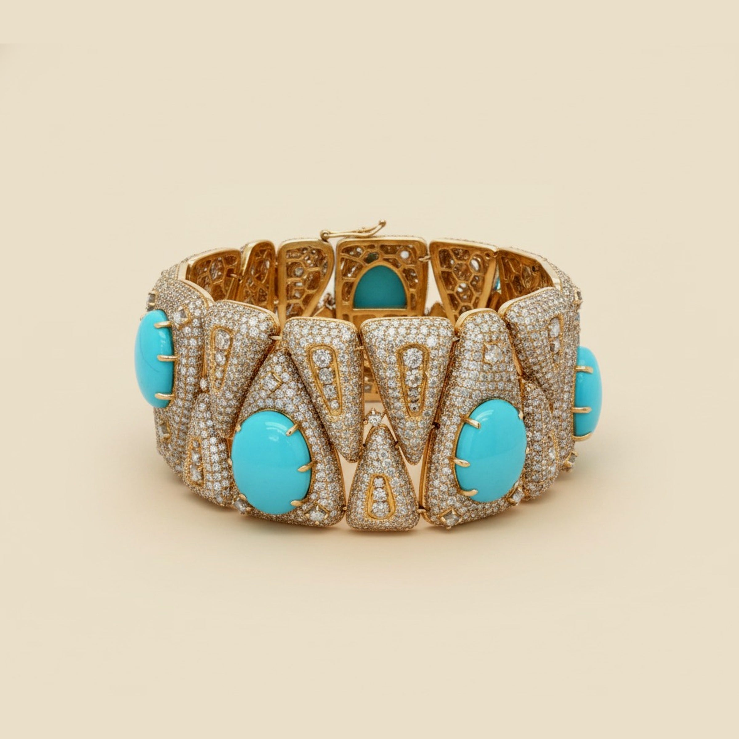 Rose Gold Triangular Link with Turquoise and Pave Diamond