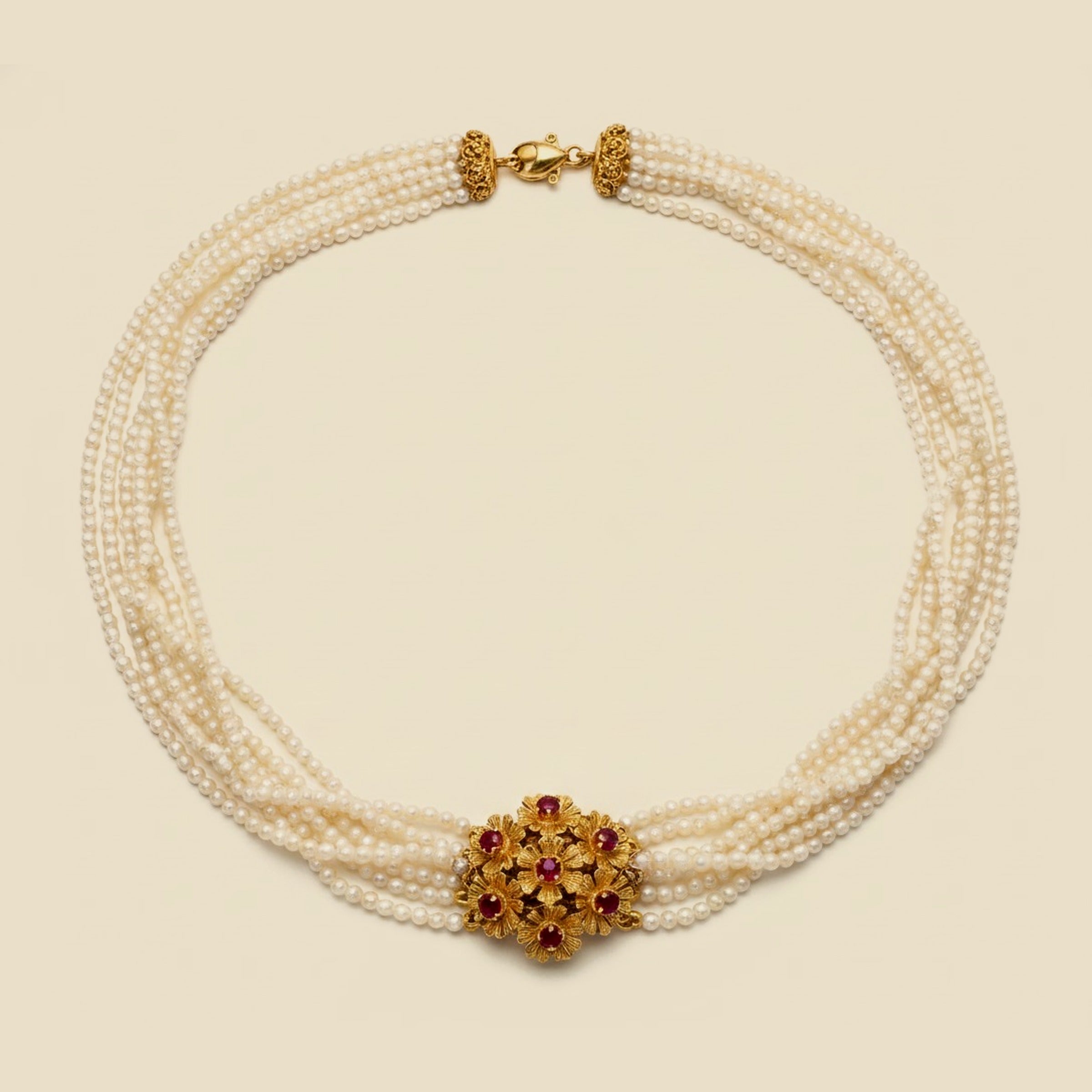 Seed Pearl Necklace with Yellow Gold Ruby Clasp – Empire Diamond