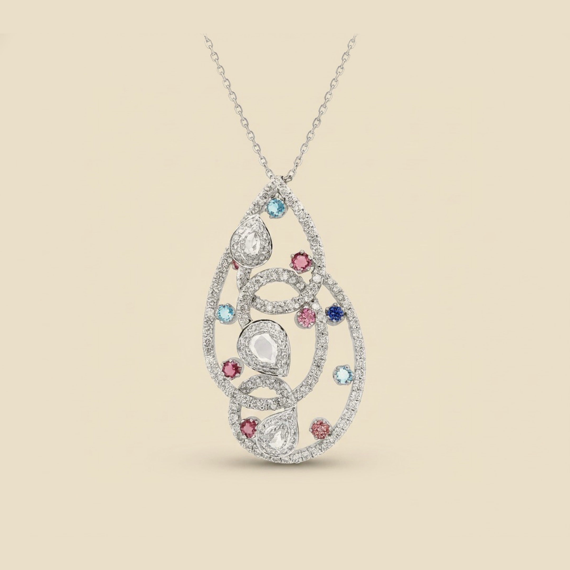Shared 4-Prong Diamonds & Pink/Blues Sapphire Swirl Pendant – Empire Diamond