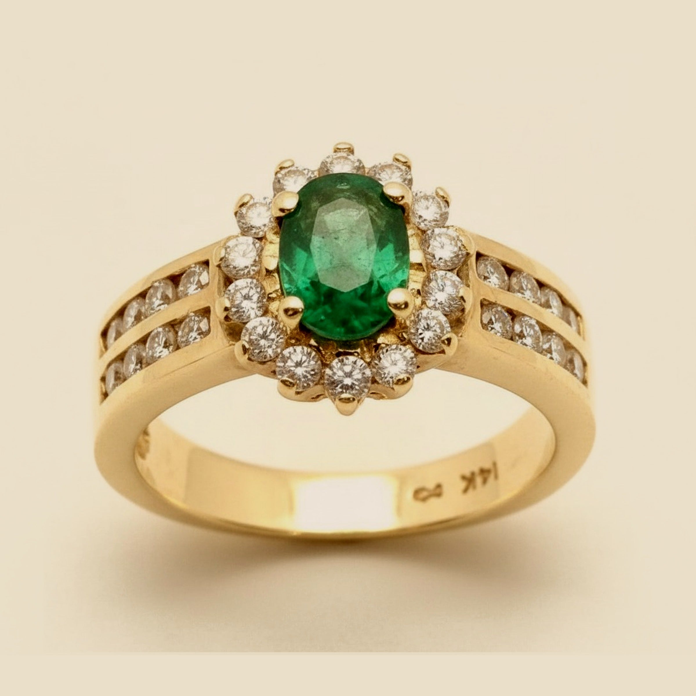 Signed Fortunoff Yellow Gold Emerald & Diamond Cocktail Ring – Empire Diamond – view 2